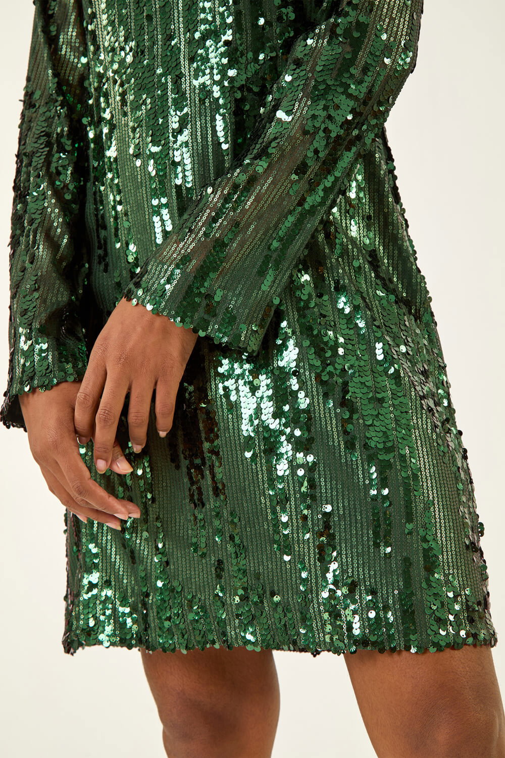 Green Sequin Shift Stretch Dress, Image 7 of 7