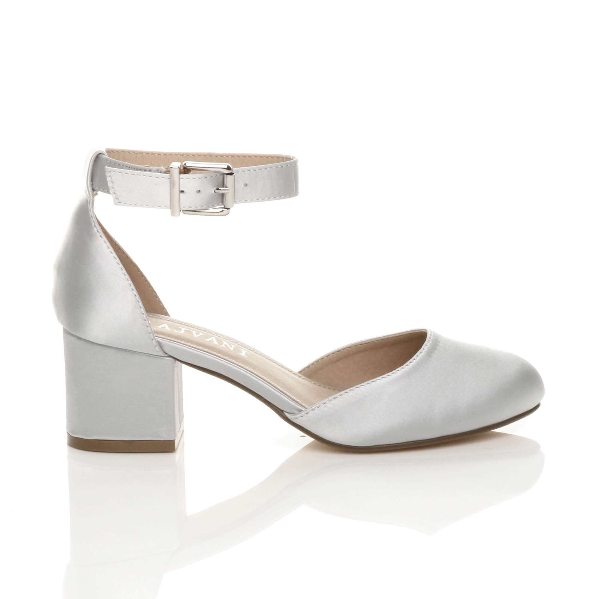 Silver AJVANI Silver Mid Block Heel Ankle Strap 2 Part Heels, Image 2 of 6