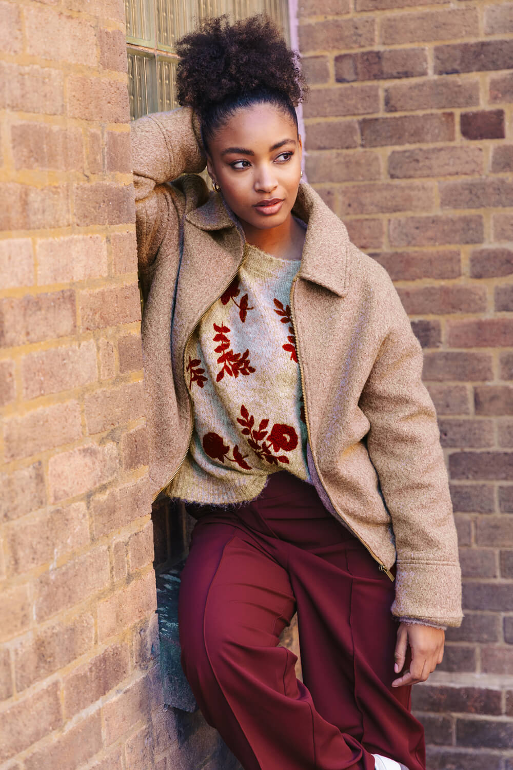 Stone Boucle Bomber Jacket, Image 3 of 6