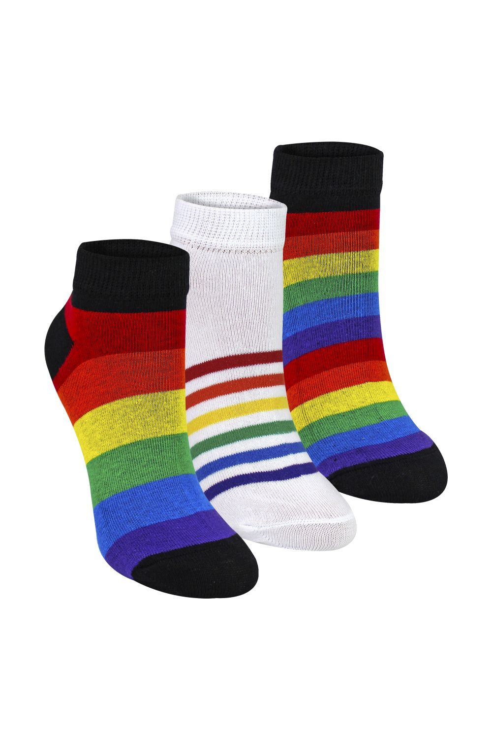 Multi 3 Pairs Rainbow Cotton Trainer Socks, Image 1 of 3
