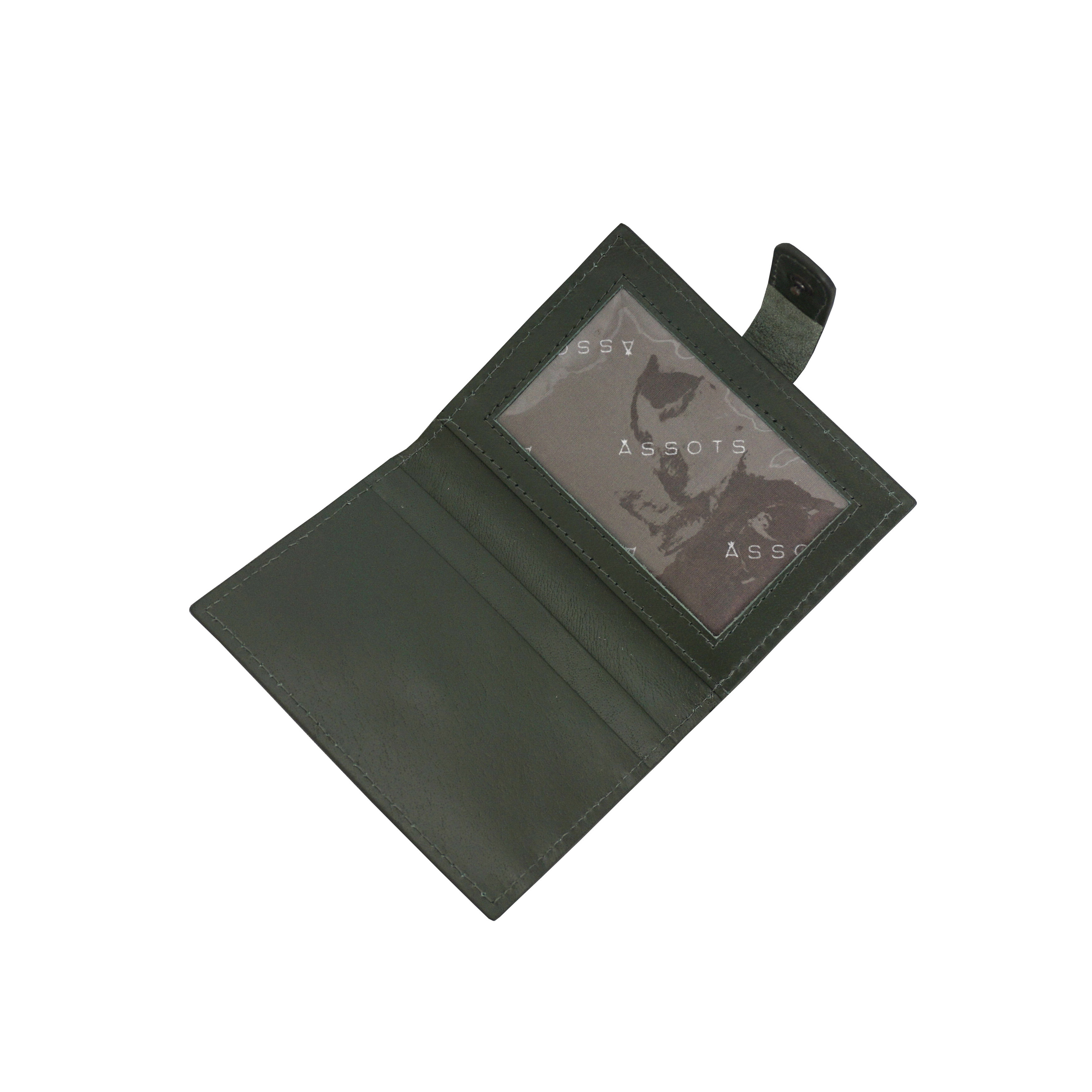 Khaki 'GROVE' RFID Tab-over Leather Credit Card Holder, Image 3 of 4