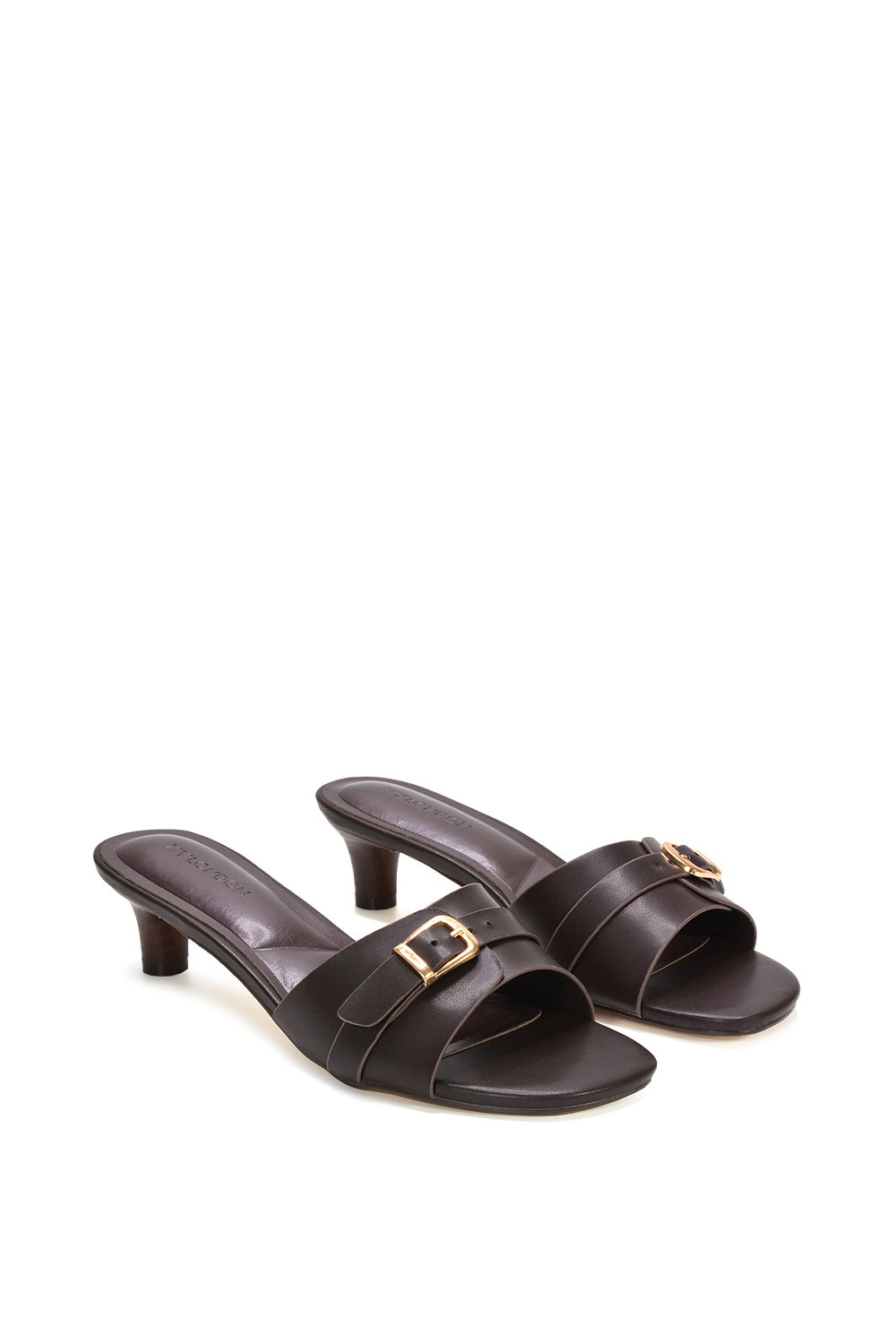 Brown XY LONDON Brown 'Romee' Slip On Low Kitten Heel Mule Sandals, Image 3 of 6