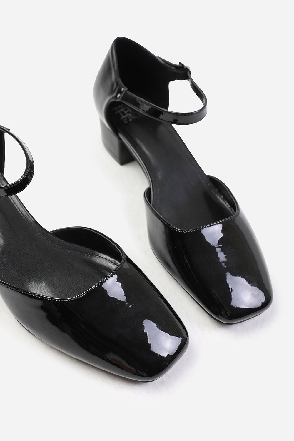 Black 'Peony' Square Toe Low Block Heel With Strap, Image 3 of 4