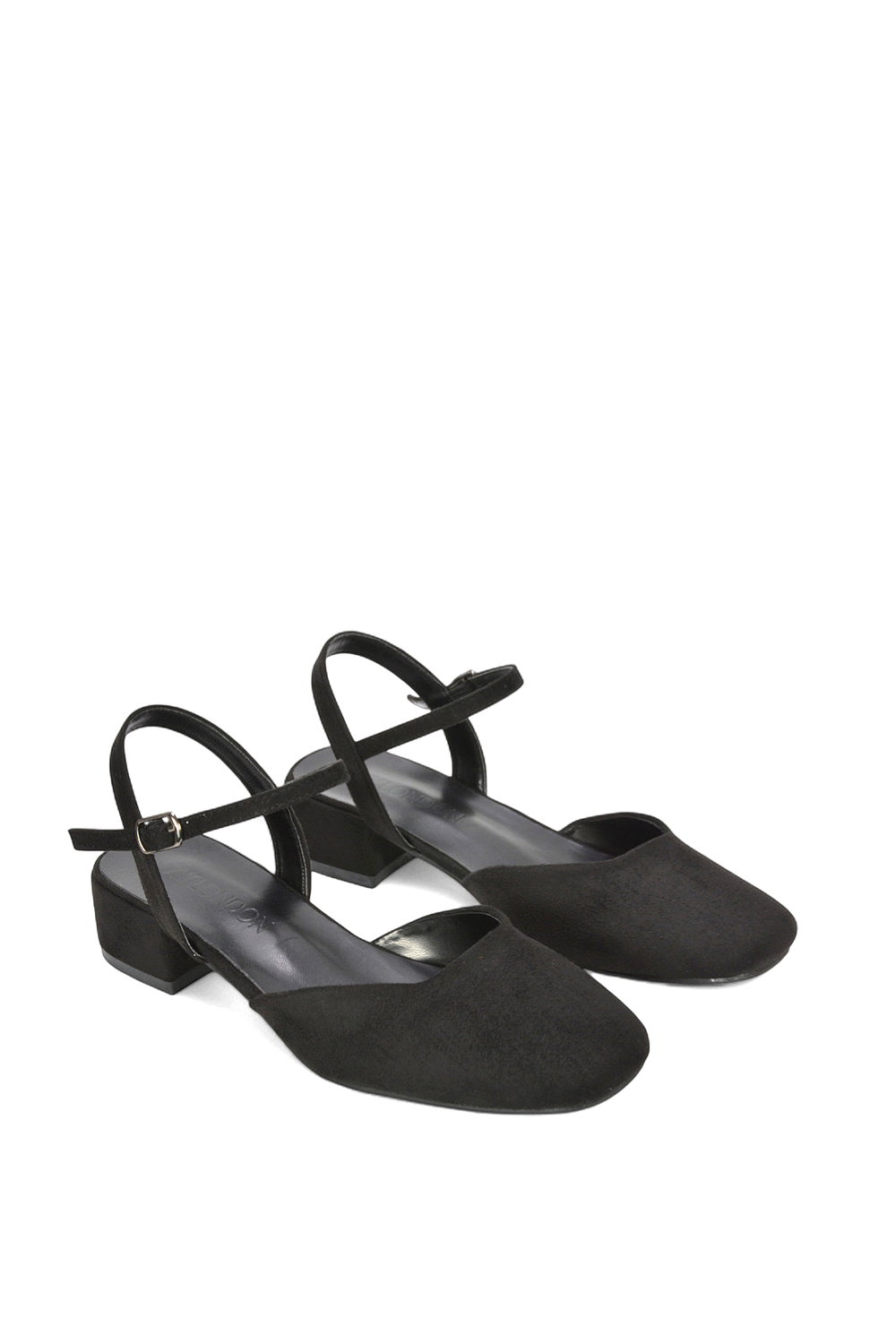 Black XY LONDON Black 'Hilary' Low Block Heel Court Shoes With Ankle Strap, Image 5 of 5