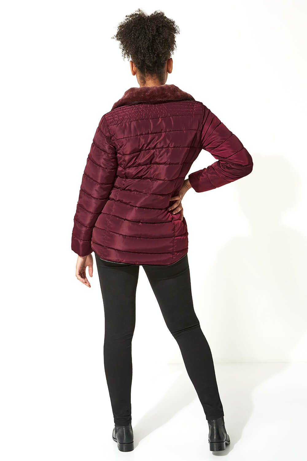 Wine Short Zip Through Padded Coat, Image 4 of 5