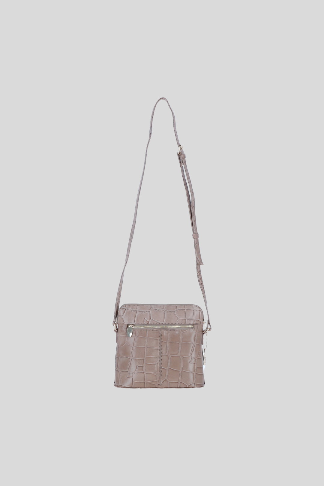 Grey Genuine Leather Crossbody Bag with Adjustable Strap, Image 4 of 5