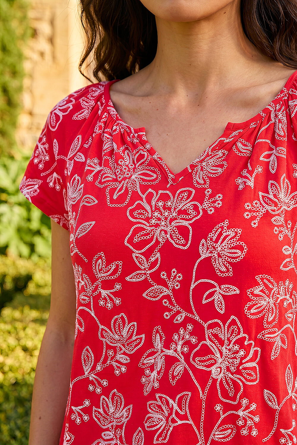 Red Textured Print V-Neck Vest Top, Image 5 of 4