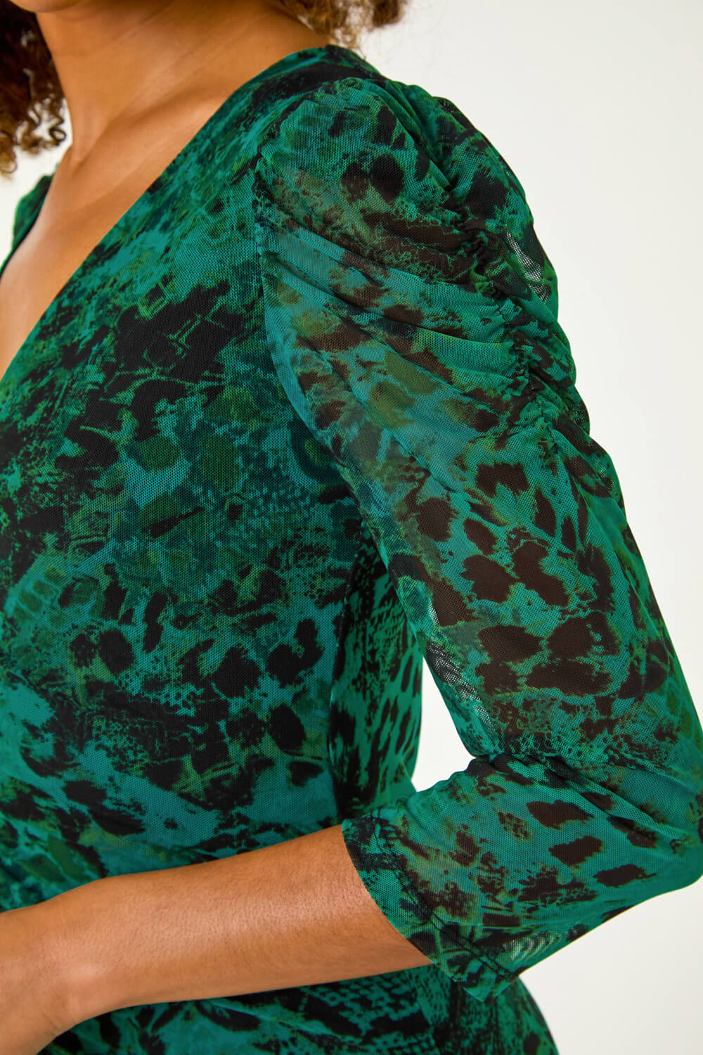 Green Printed Mesh Midi Dress, Image 6 of 5
