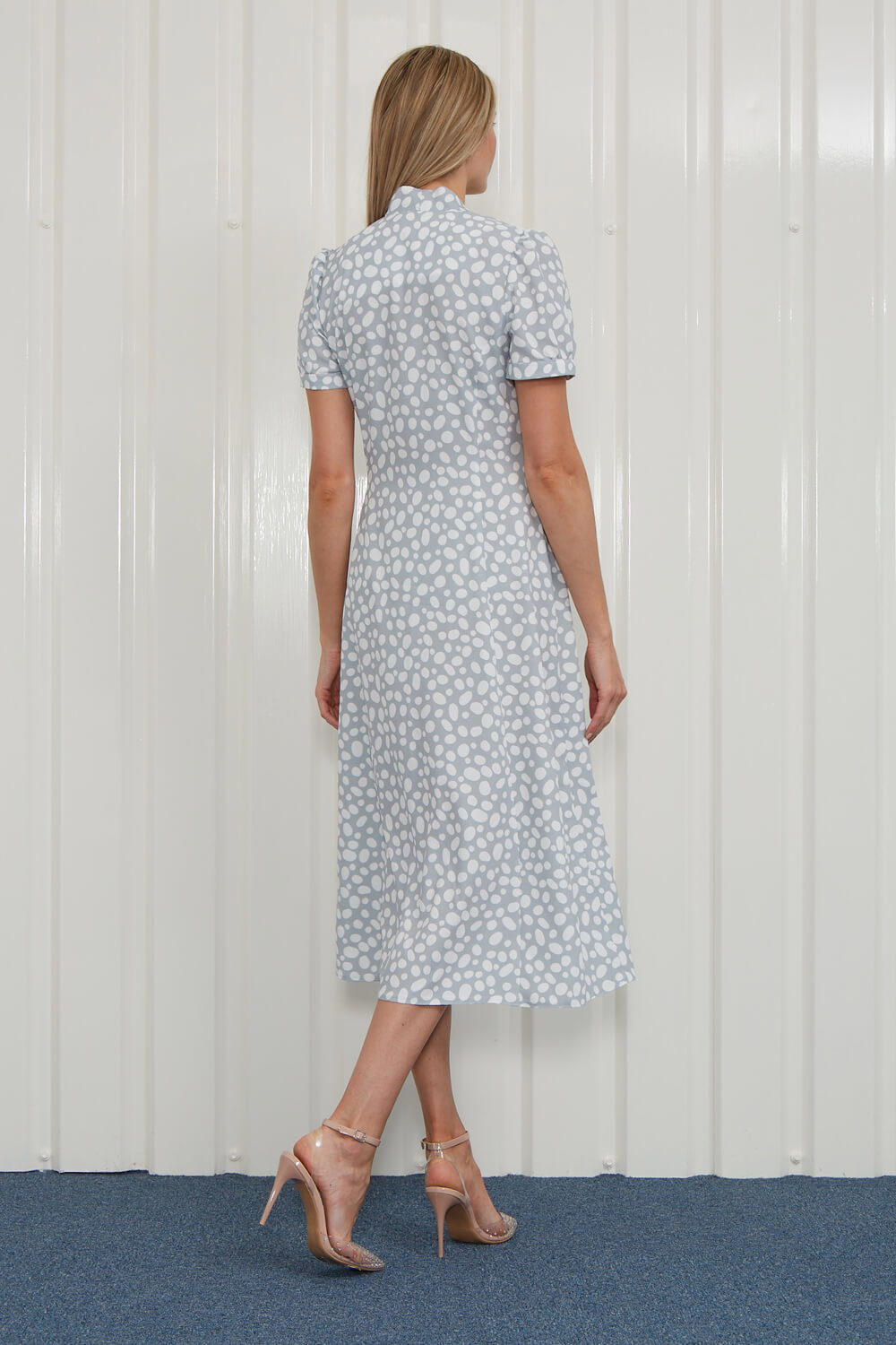 Grey Julianna Spot Print Pussy Bow Dress, Image 3 of 5
