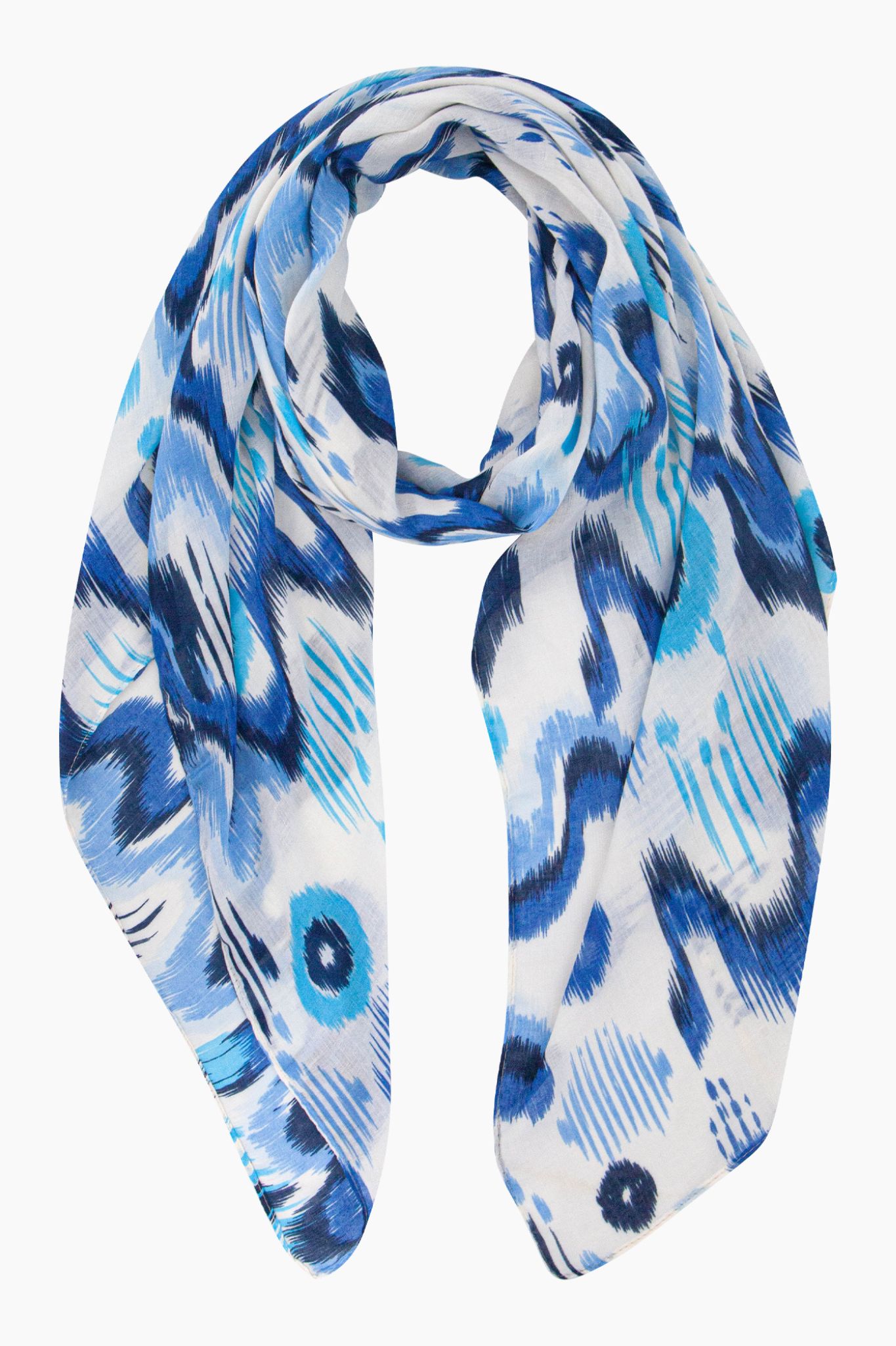 Blue Sarta Blue Abstract Ikat Lightweight Scarf, Image 1 of 3