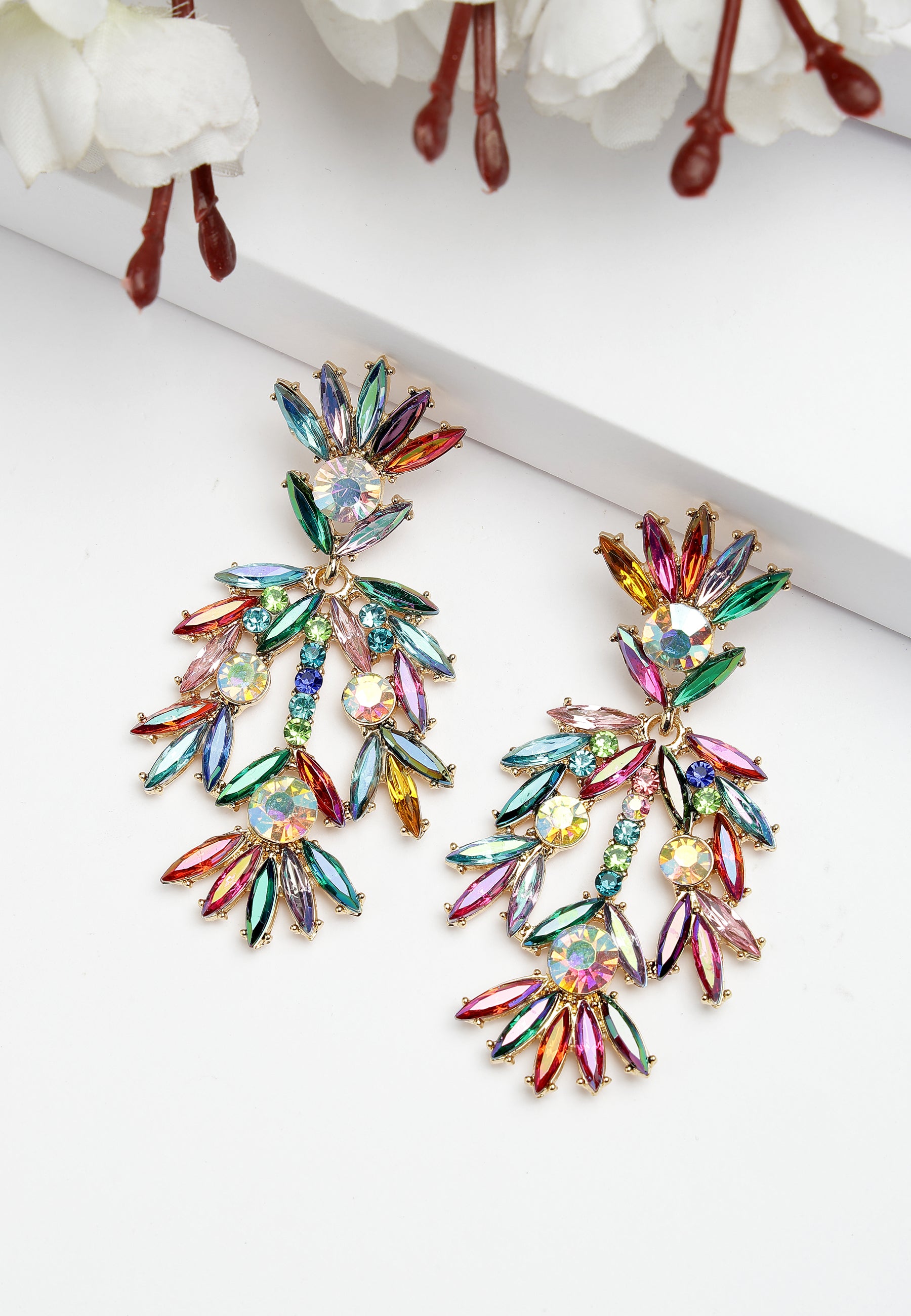 Multi Diva Collection Fancy Floral Plume Earrings, Image 2 of 5