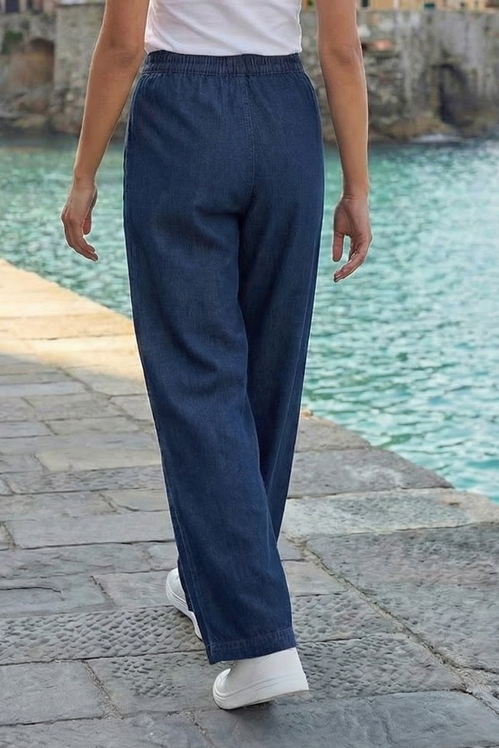 Indigo Tie Waist Wide Leg Trouser , Image 3 of 3