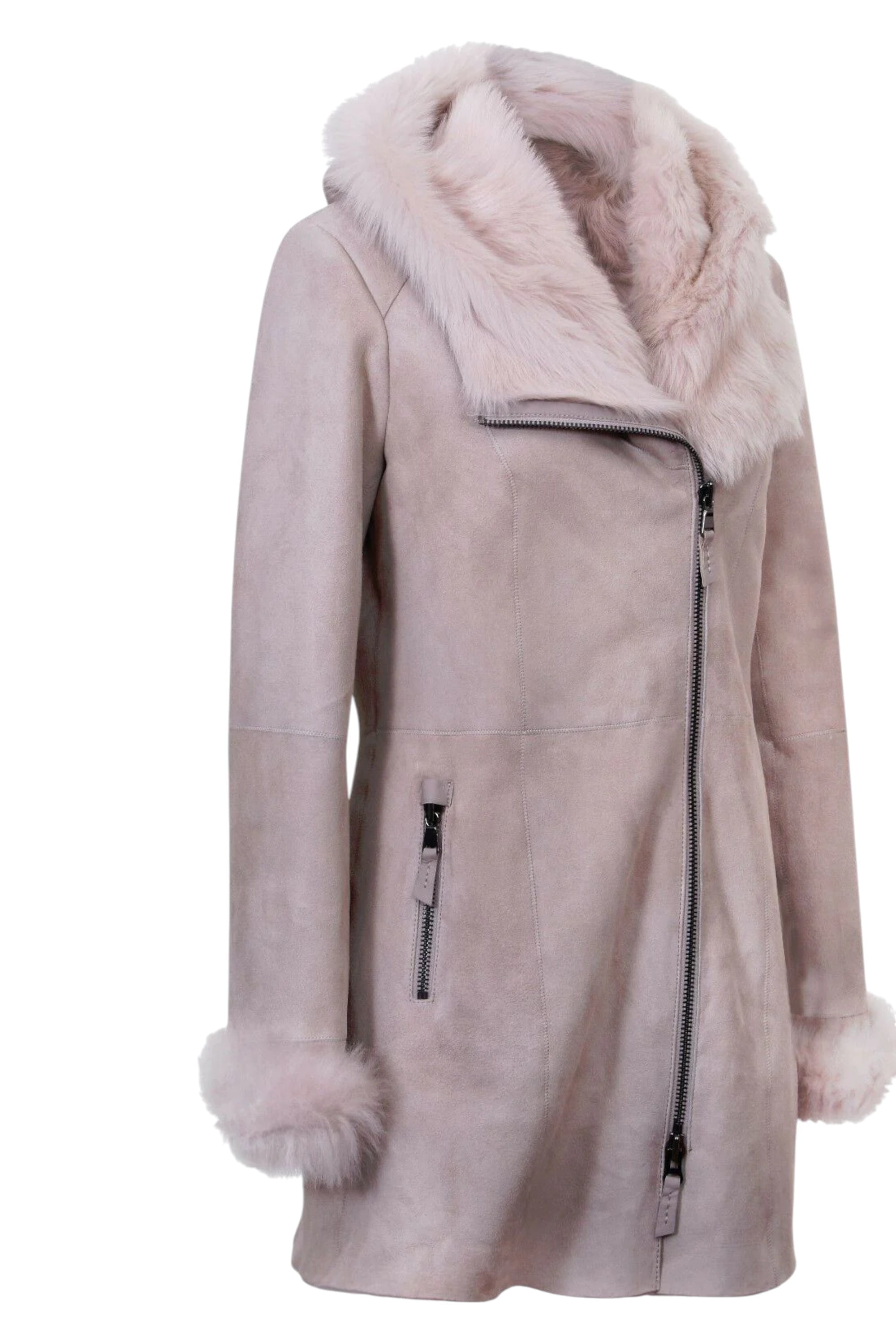 Grey Womens Suede Merino Sheepskin Coat, Image 2 of 4