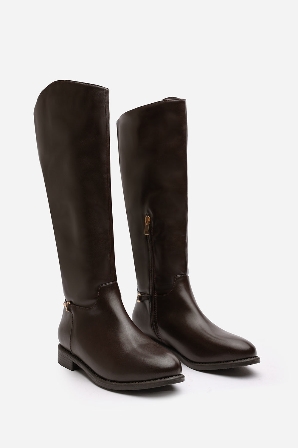Dark Brown 'Nyla' Knee High Boots With Low Flat Heel, Image 4 of 7
