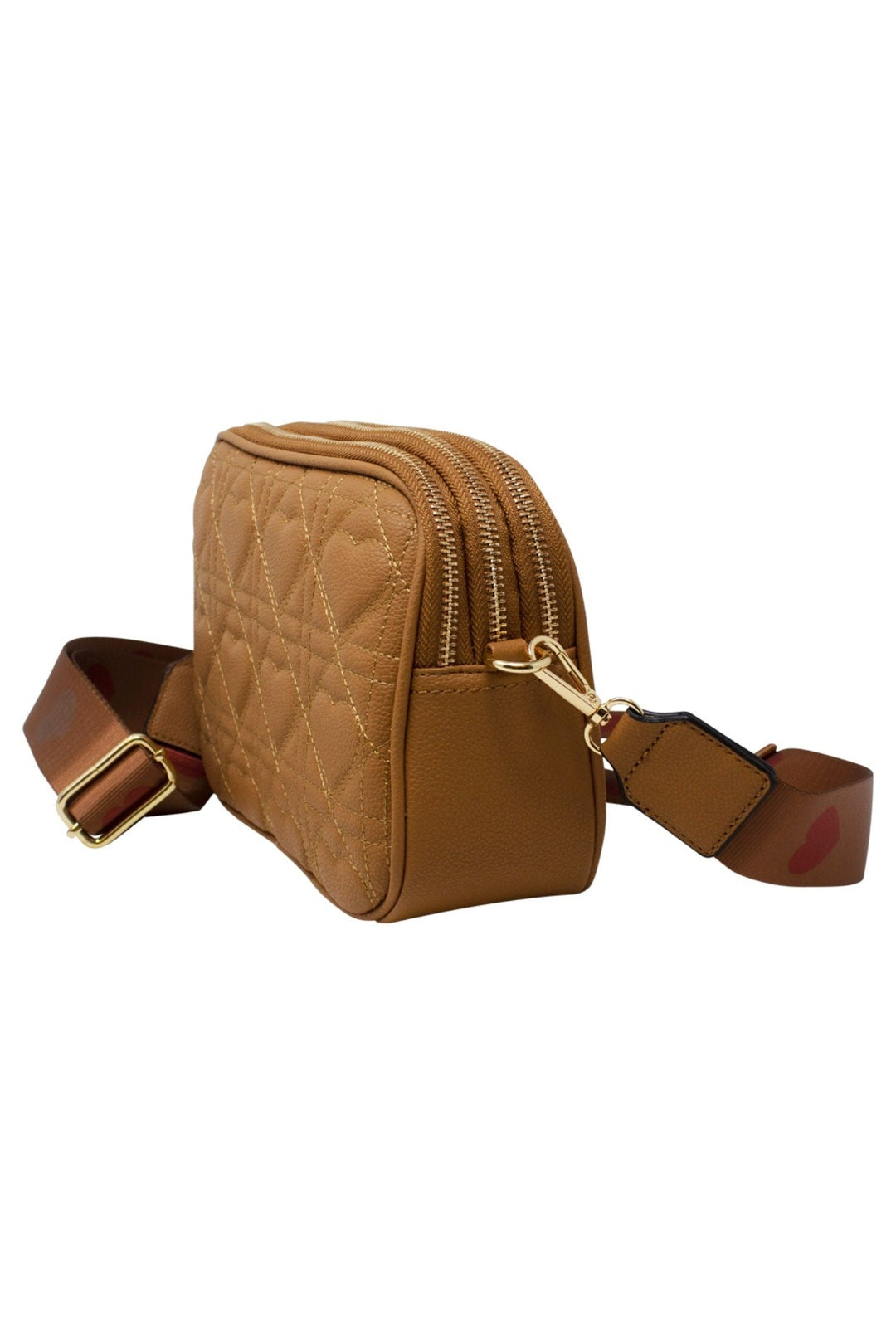 Tan Heart Quilted Crossbody Camera Bag, Image 4 of 4