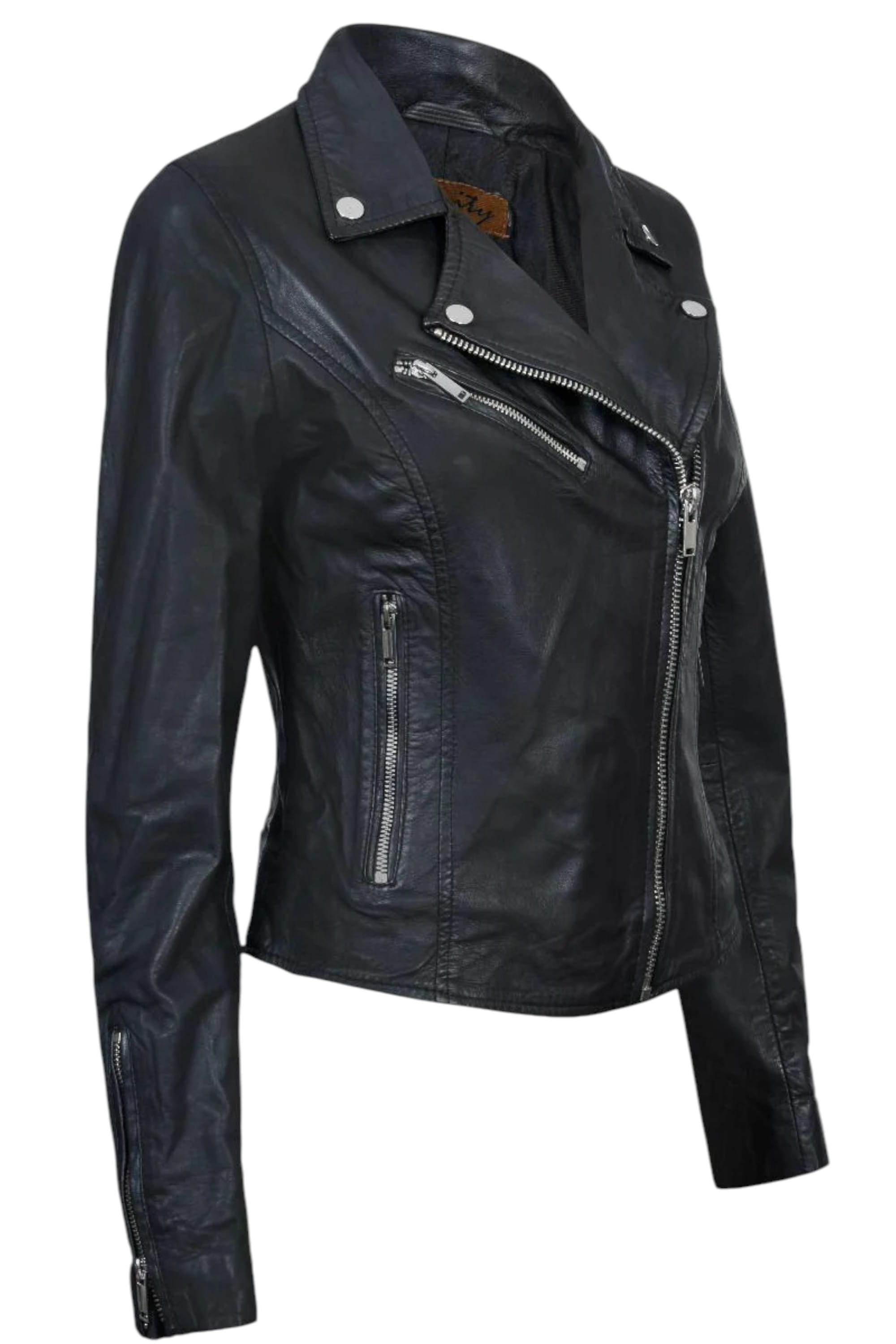 Black Leather Brando Biker Jacket -Loughton, Image 2 of 4
