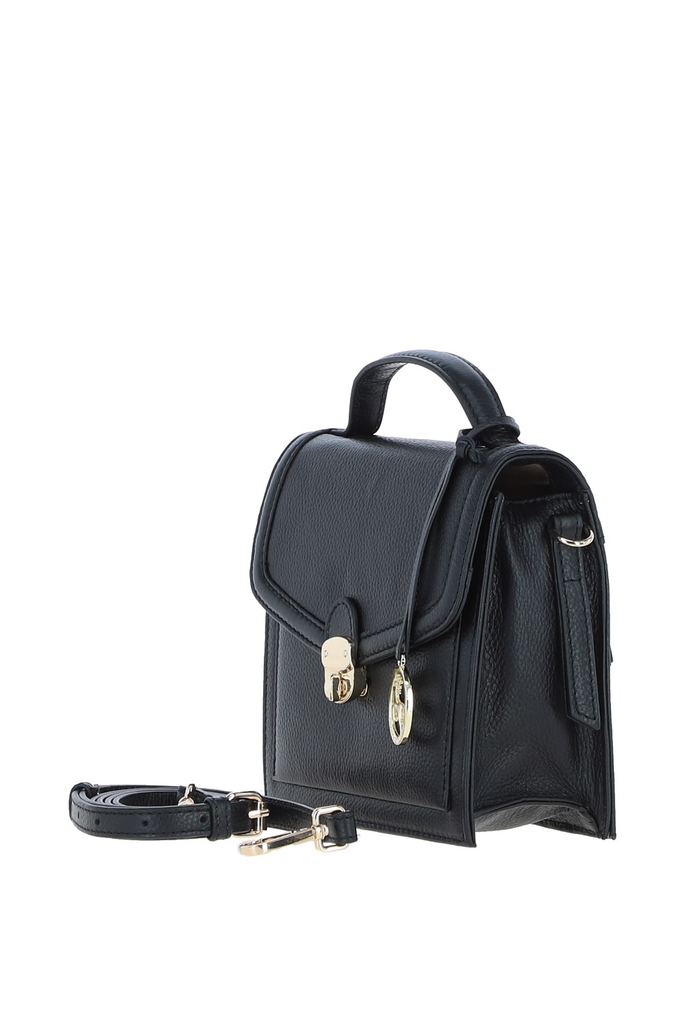 Black Ashwood Leather Black Compact Handbag With Detachable Crossbody Strap, Image 2 of 4