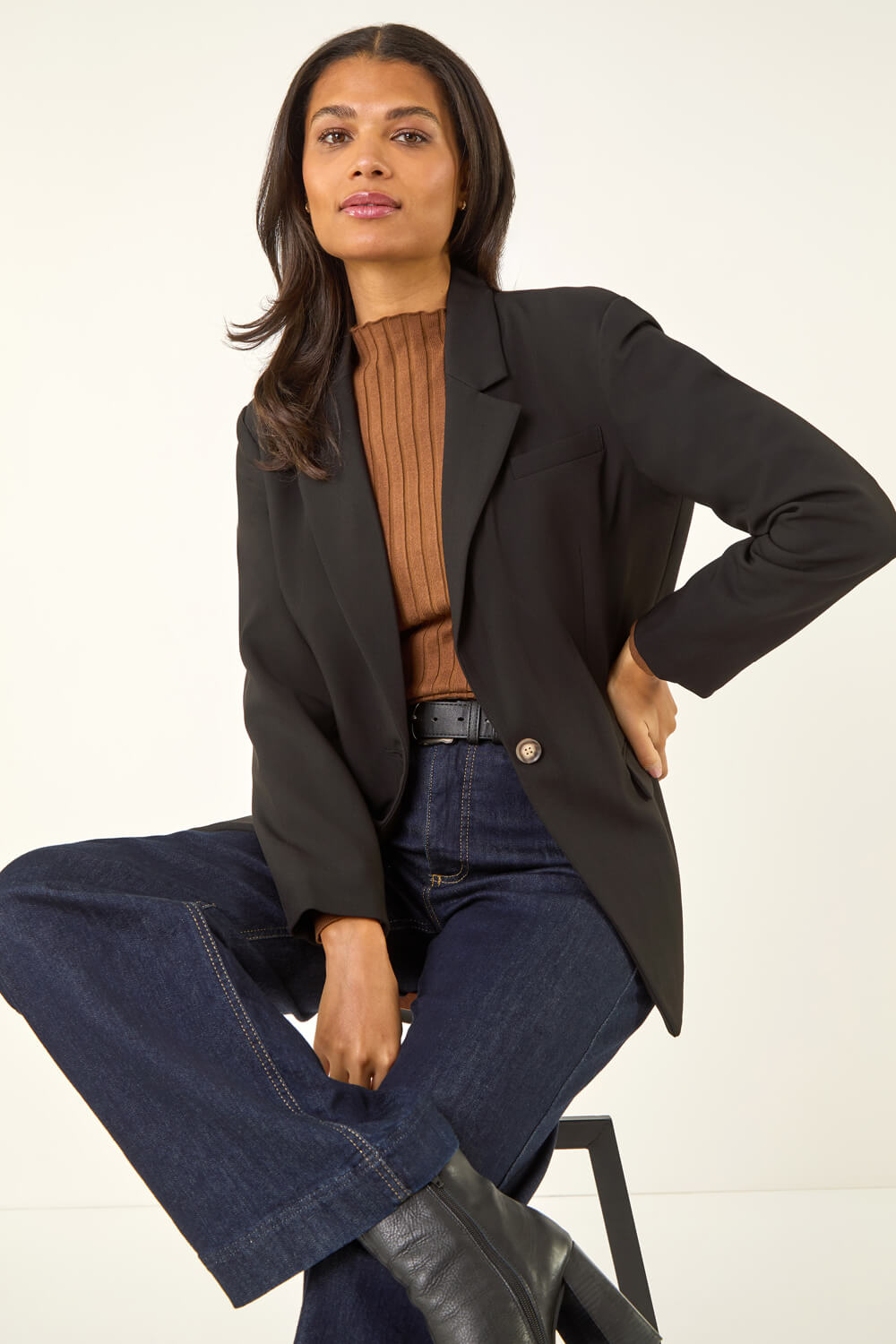 Roman Women's Black Single Breasted Smart Blazer Size 24