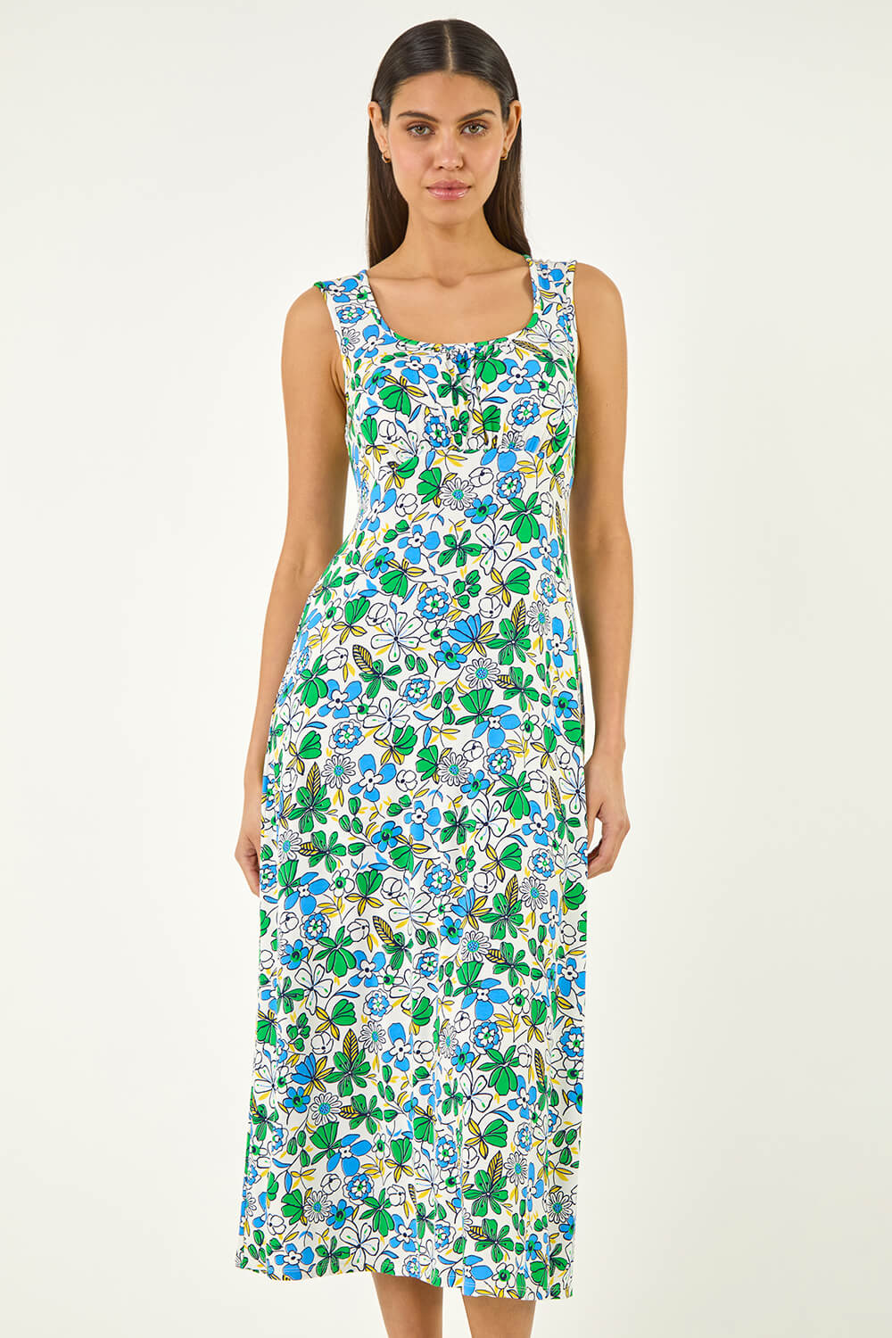 green emerald velvet dress Tropical Print Empire Waist Midi Dress main image 1