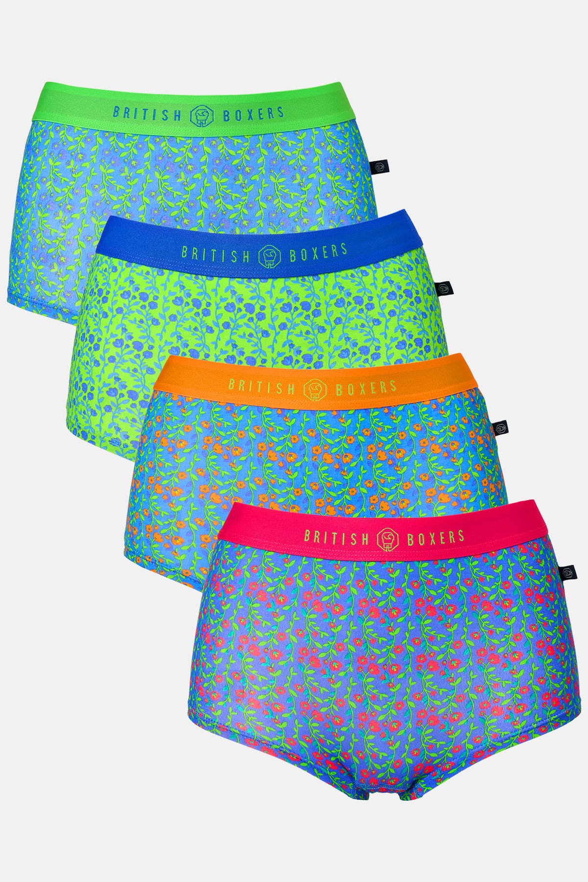 Multi Pack Of Four "Boom Bloom!" Bamboo Hipster Boxers Briefs