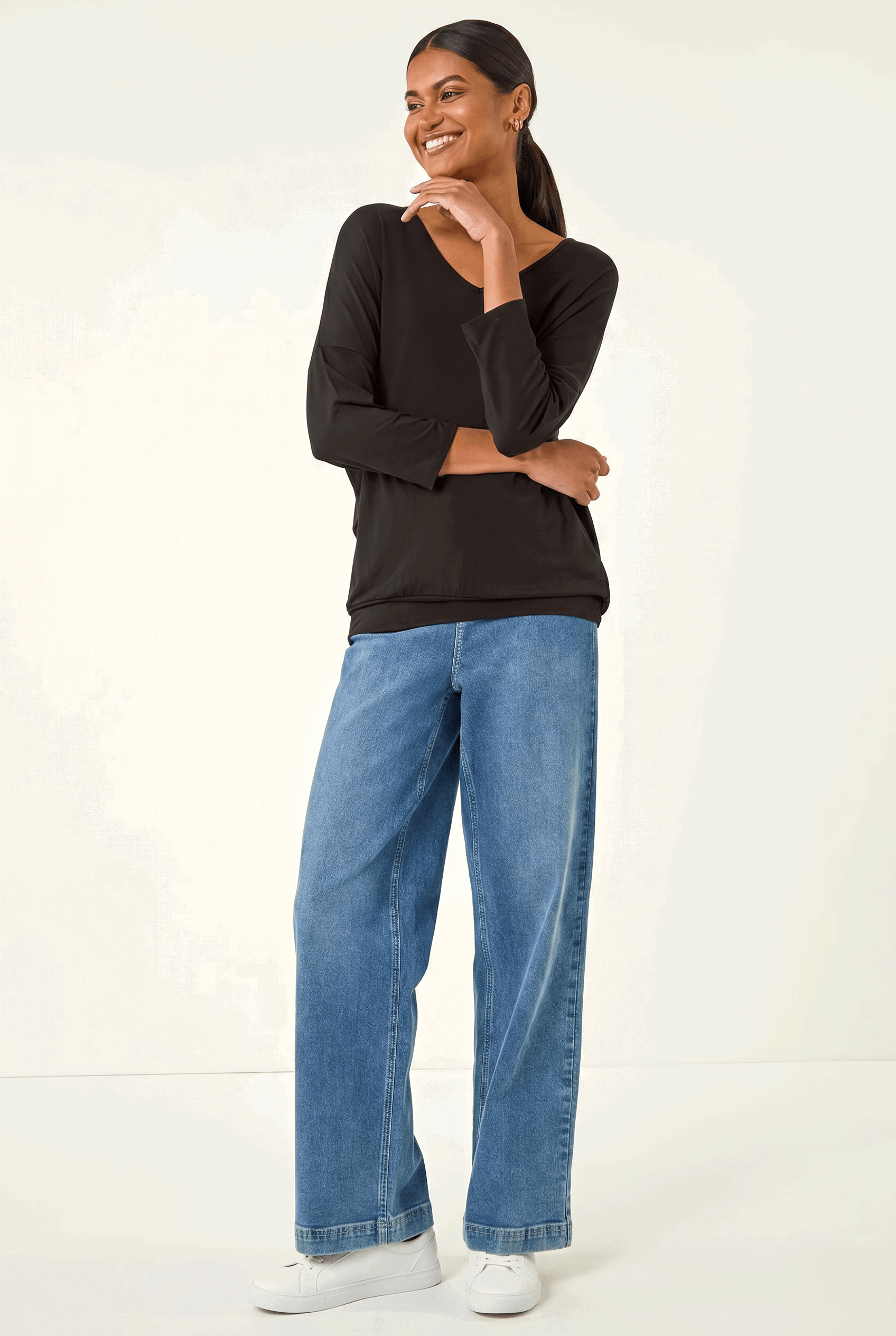 Black V-Neck Jersey Stretch T-Shirt, Image 4 of 6