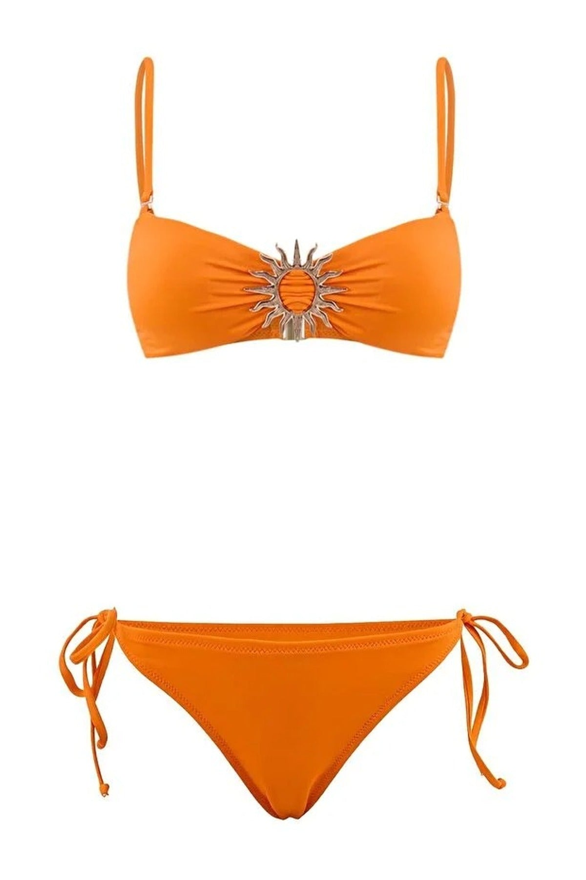 Orange Sun Hardware Detail Tie Side Triangle Bikini Set, Image 2 of 3