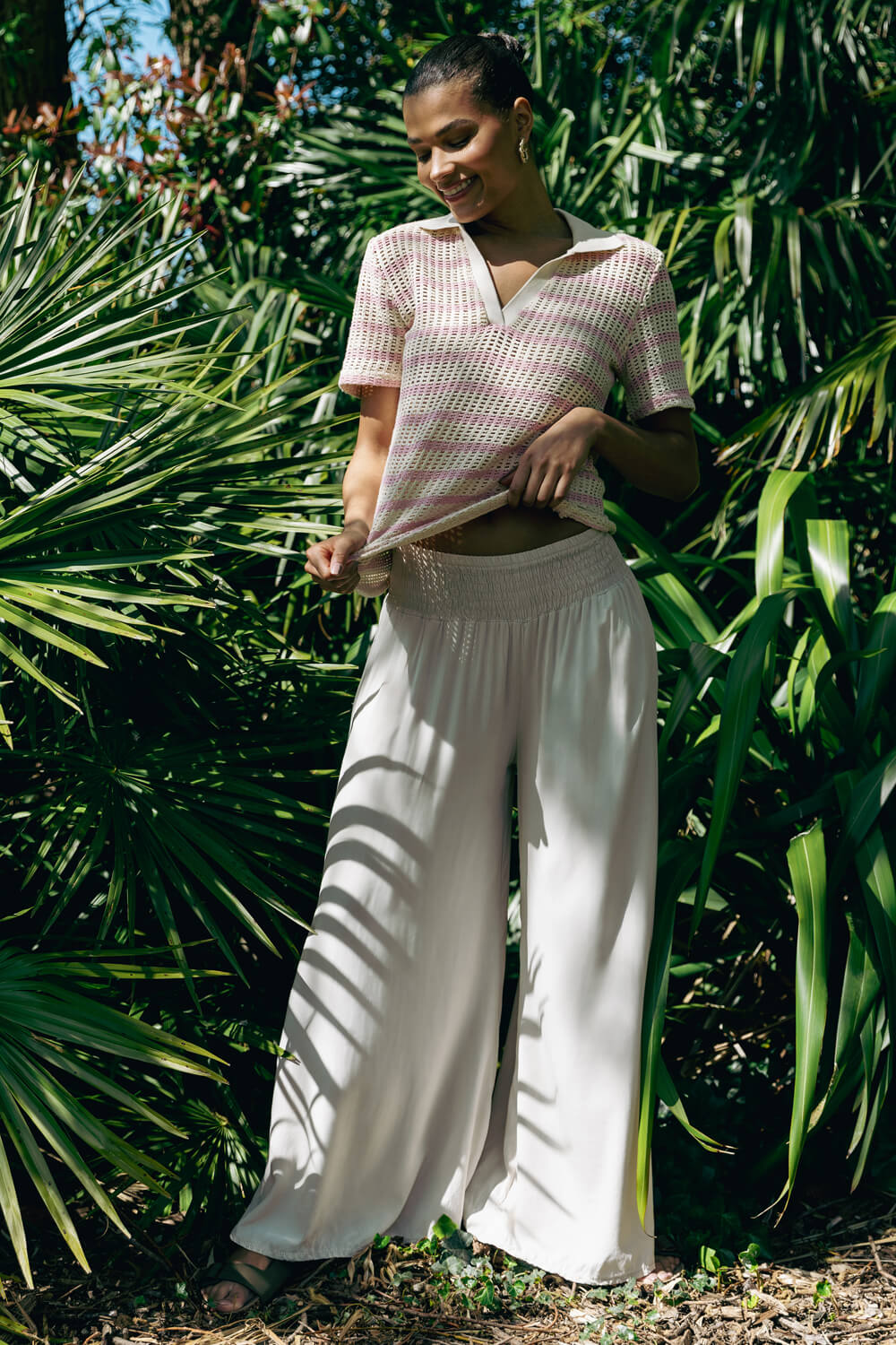 Stone Relaxed Wide Leg Trouser, Image 7 of 7