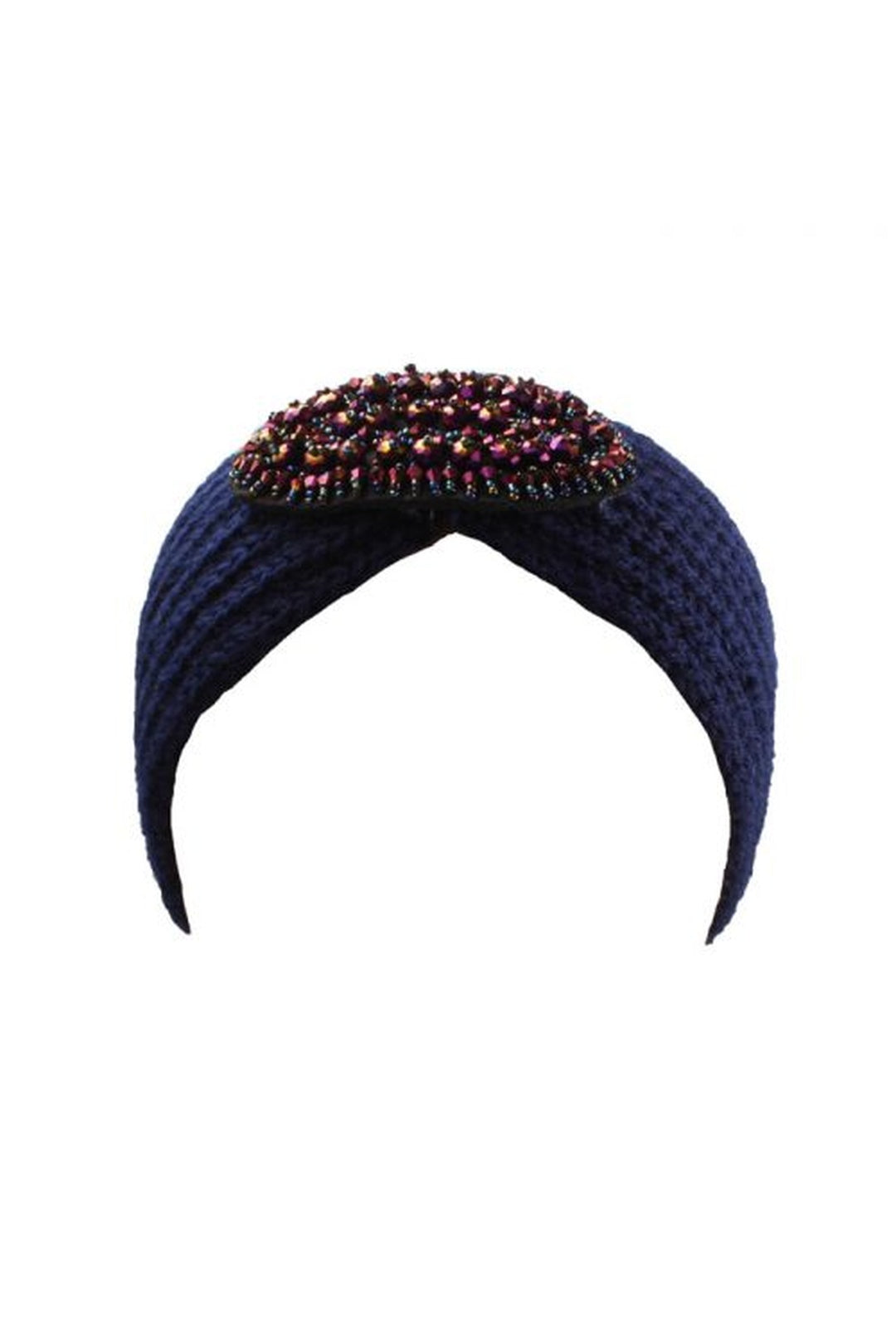 Navy Knit Headband With Purple Jewel, Image 3 of 4