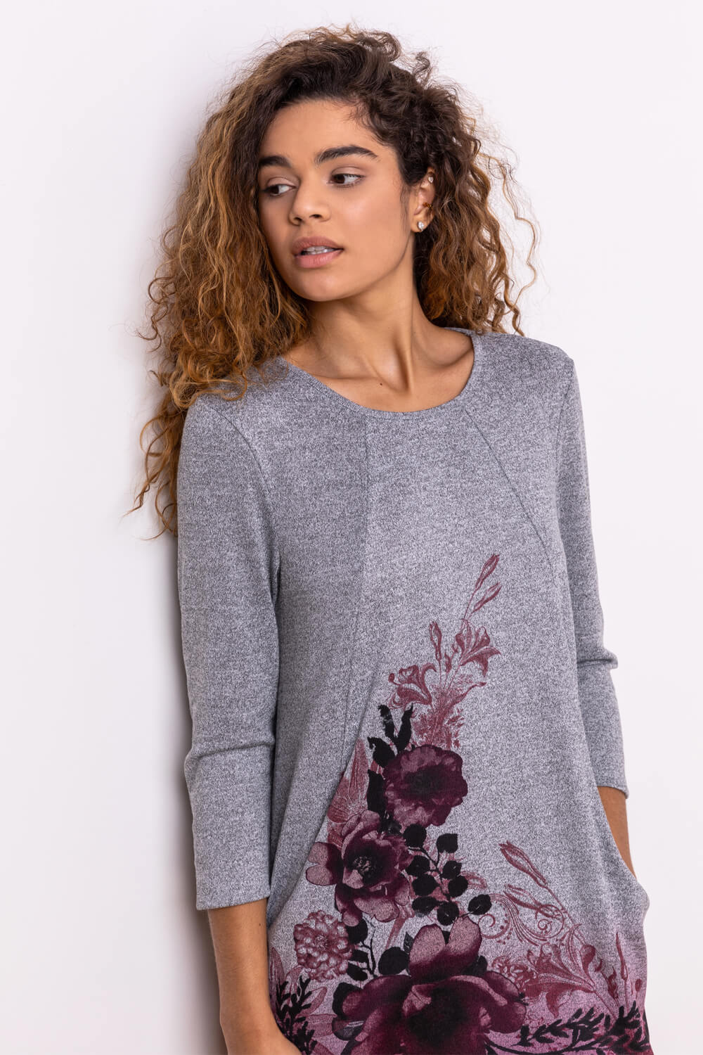 Silver Floral Border Print Slouch Dress, Image 5 of 4