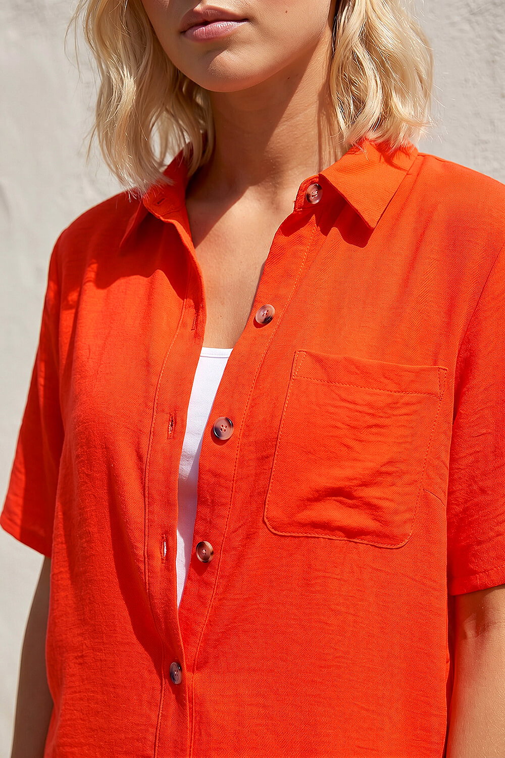 ORANGE Petite Button Up Pocket Shirt, Image 5 of 5