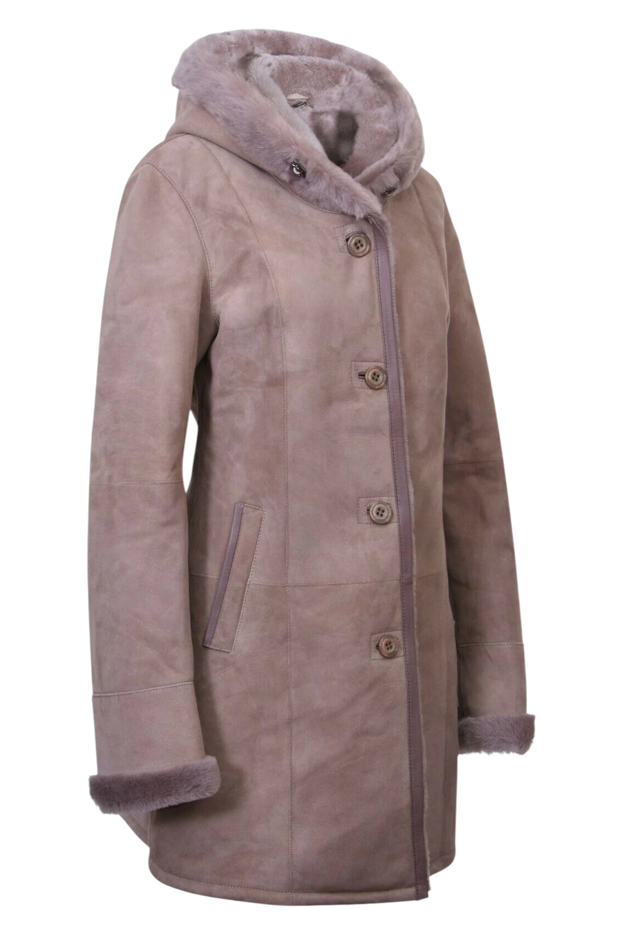 Taupe Womens Suede Merino Sheepskin Parka Coat, Image 3 of 5