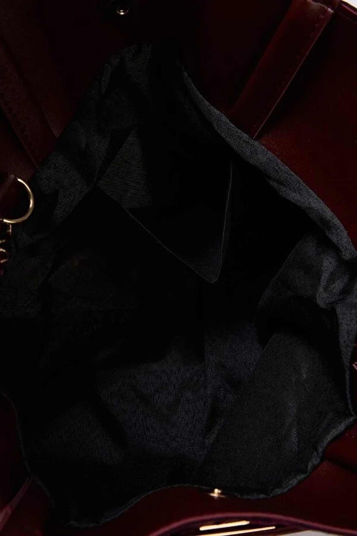 Plum Suede Tote With Soft Handle And Cross-Body Strap, Image 3 of 4