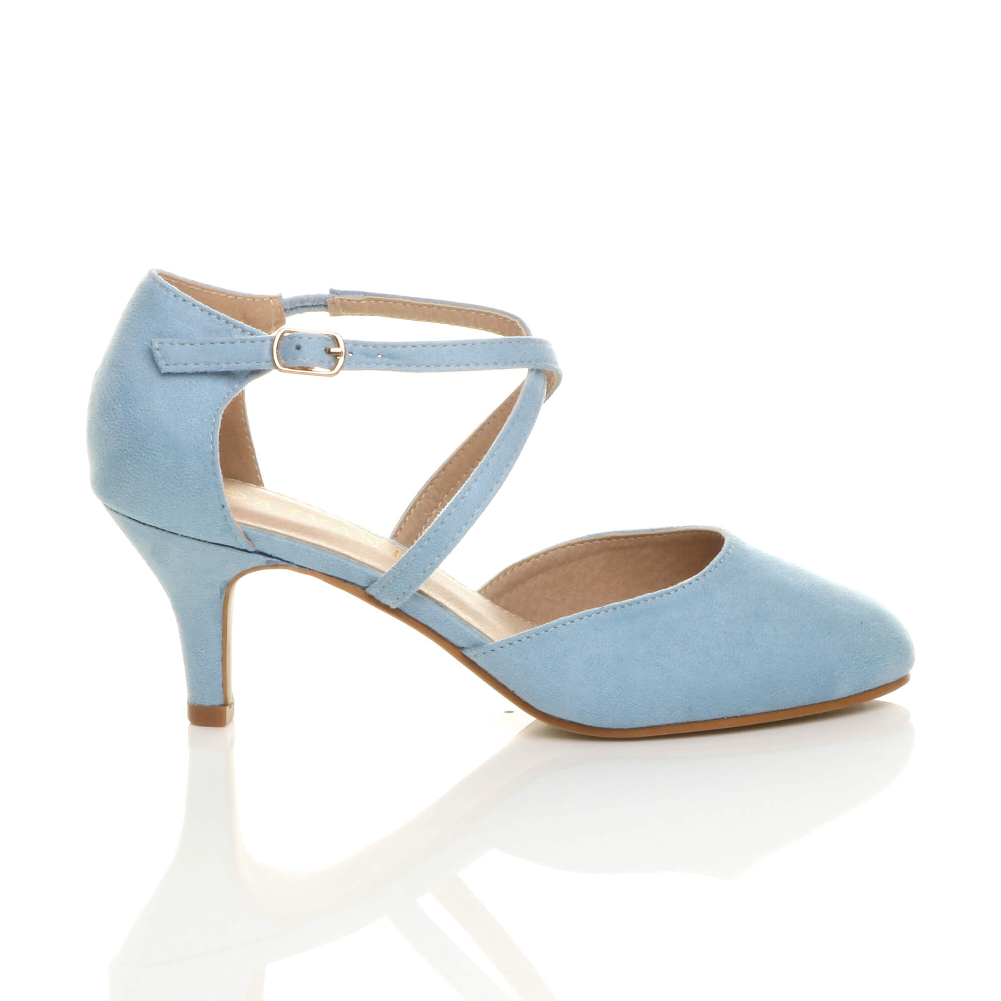 Light Blue AJVANI Light Blue Mid Heel Crossed Straps Court Shoes, Image 2 of 6