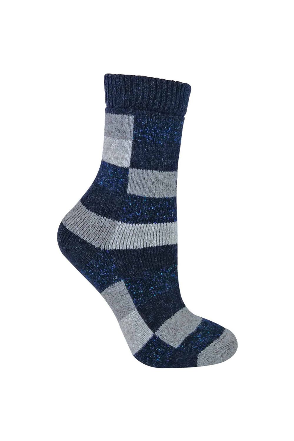 Navy 1 Pack Ladies Checkered Patterned Wool Blend Socks, Image 1 of 5