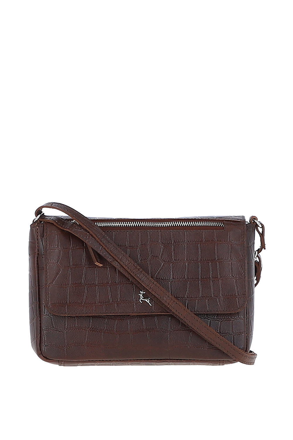 Maroon 'Valentina' Flap Over Croc Print Real Leather Shoulder Bag, Image 1 of 5
