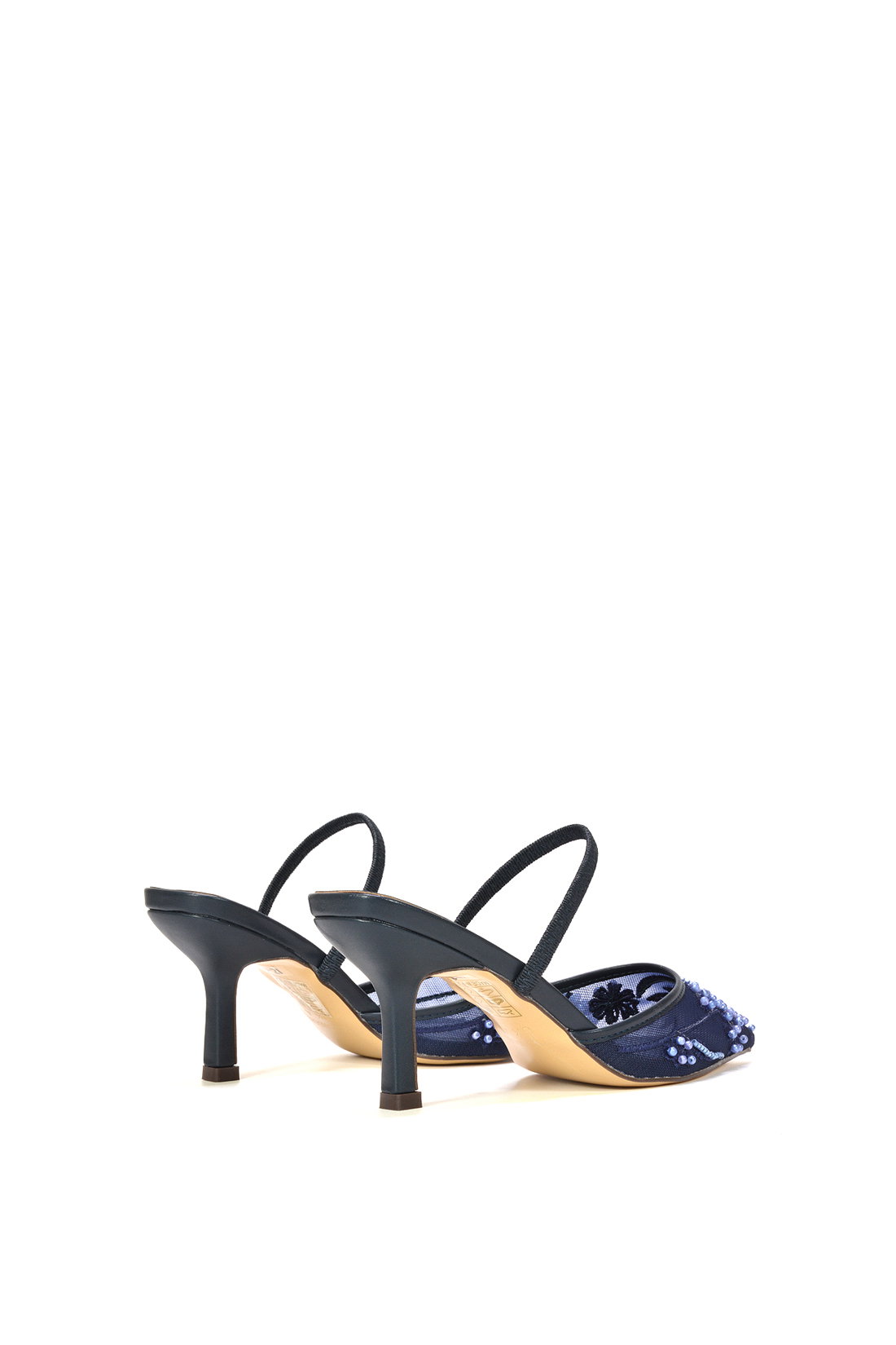 Navy Embroidered Slingback Mesh Court Shoes, Image 4 of 6