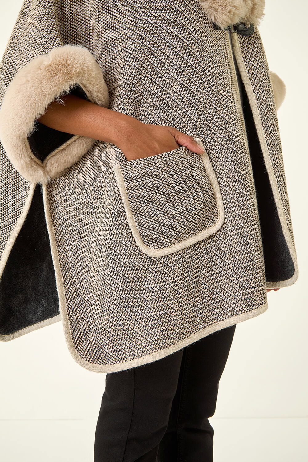Light Grey Faux Fur Pocket Poncho, Image 6 of 5