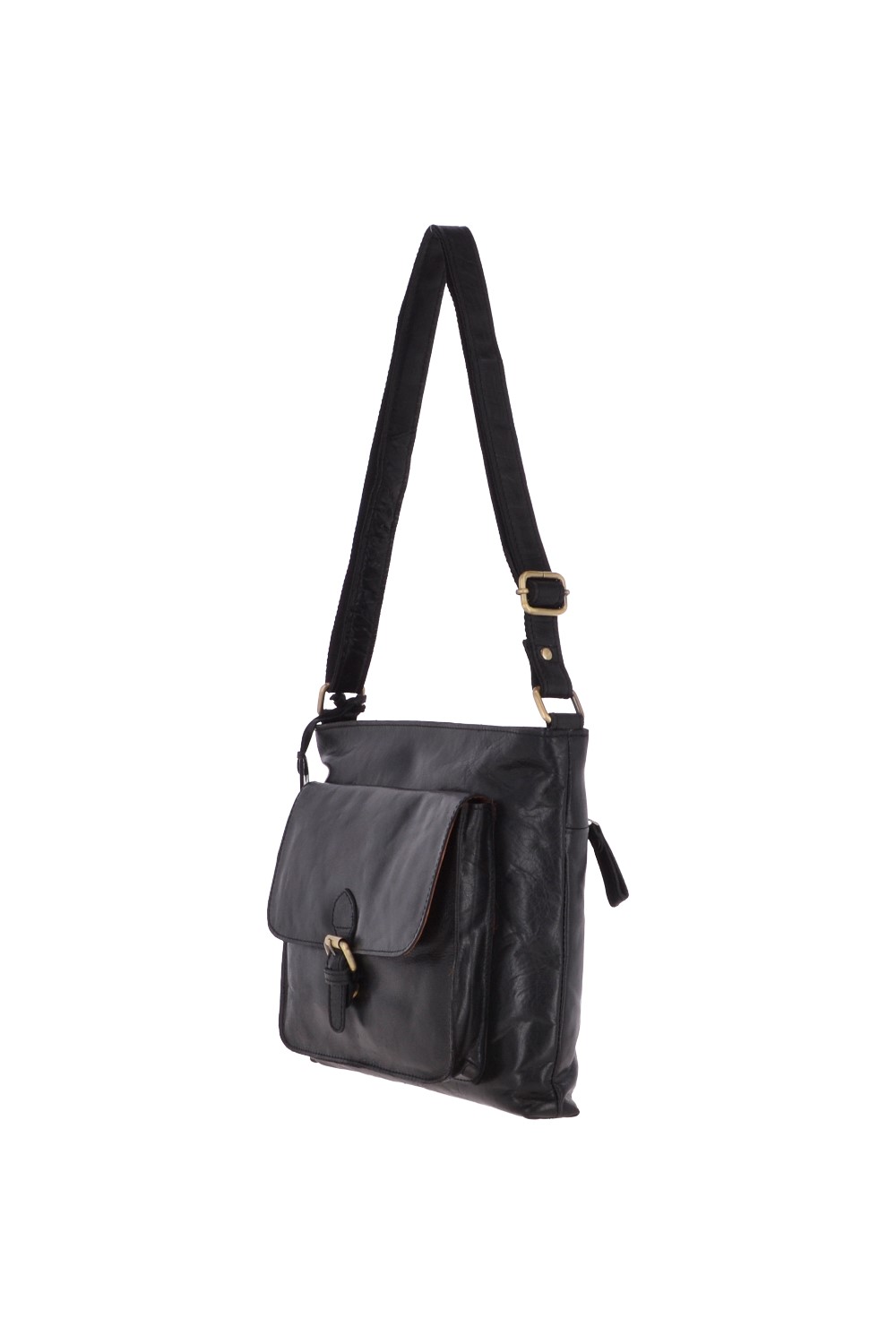 Black Real Leather Vintage Medium Shoulder Bag, Image 2 of 4