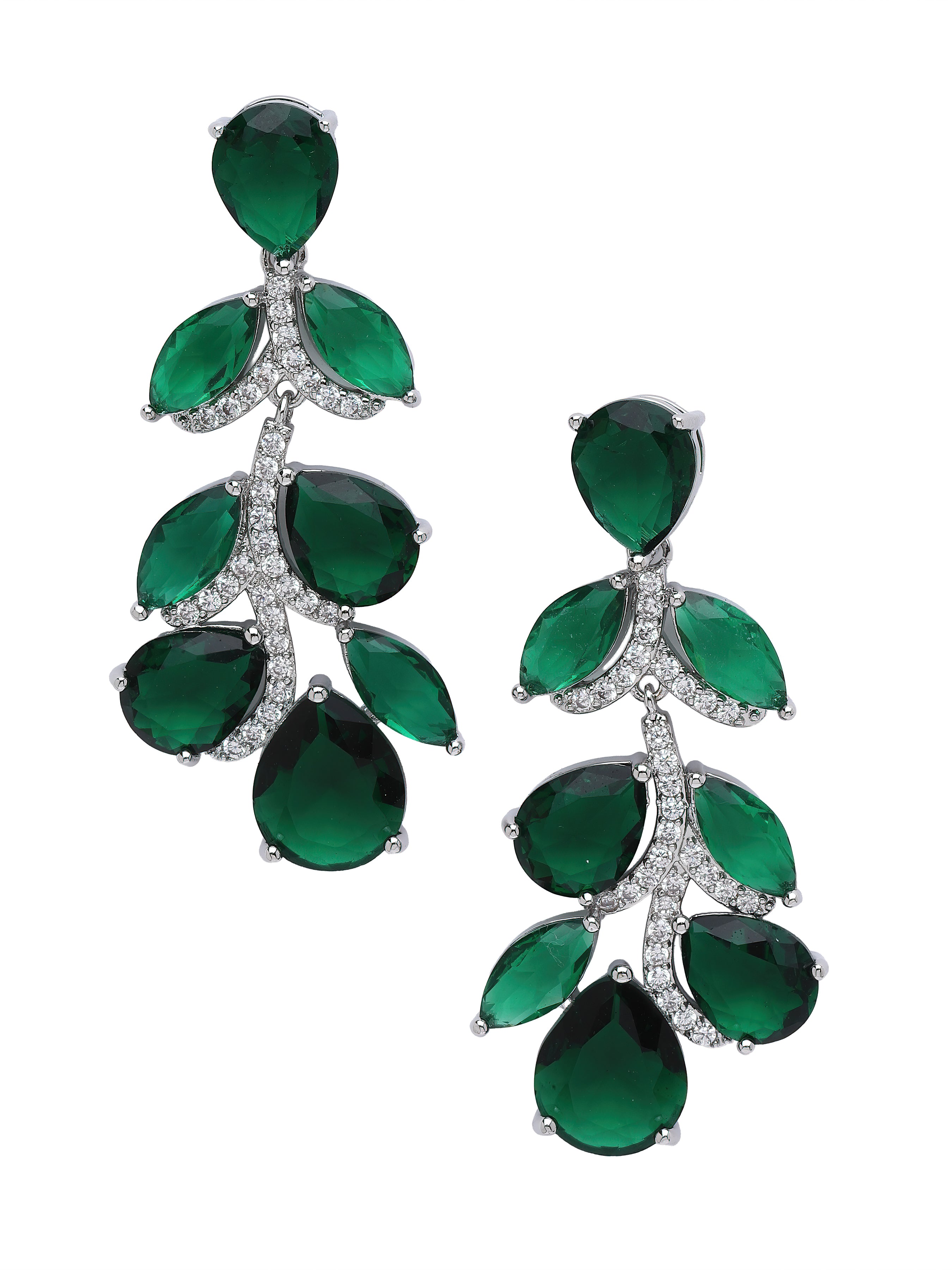 Green Leaf Cluster Statement Drop Earrings