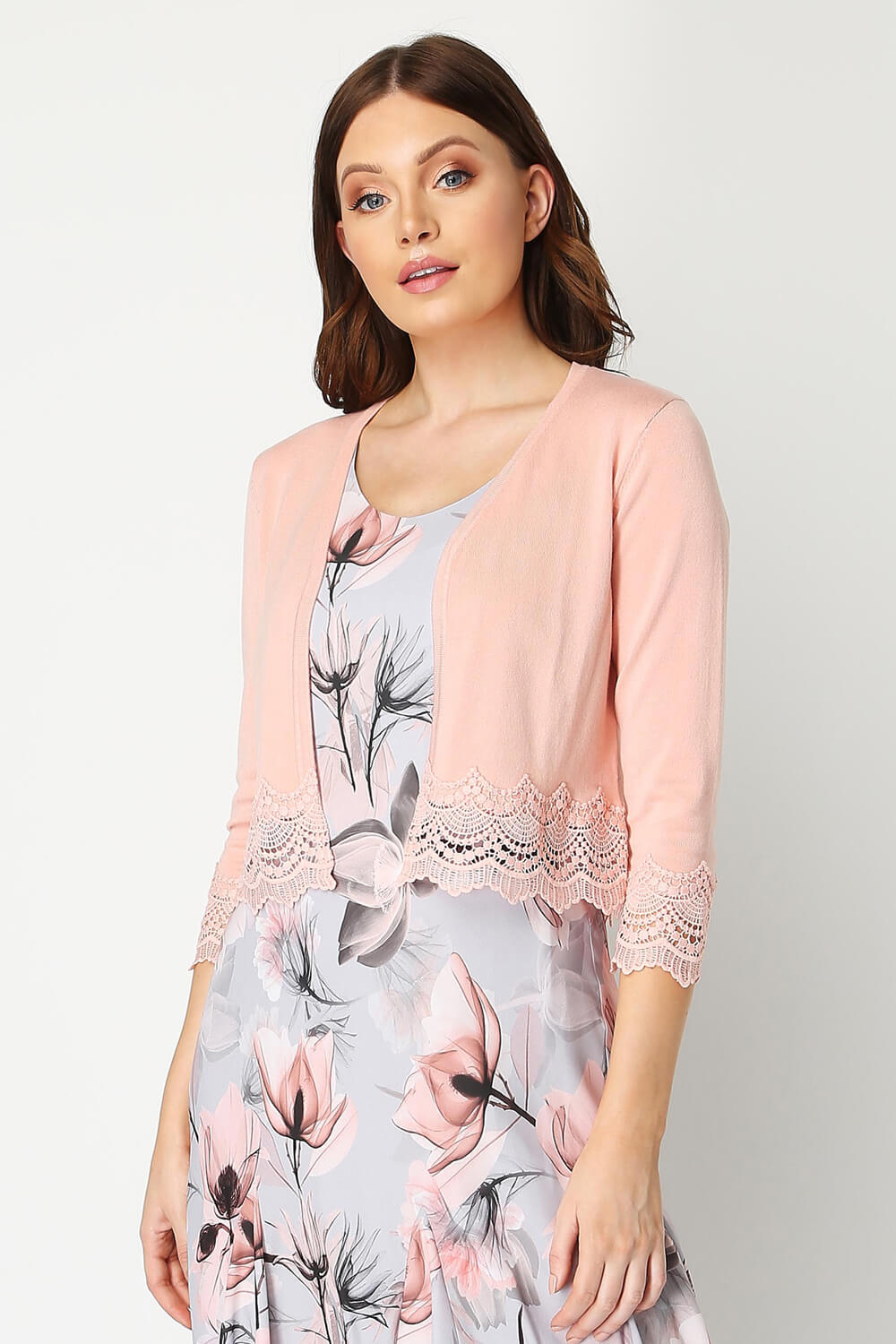 Peach Lace Trim Cropped Shrug, Image 5 of 5