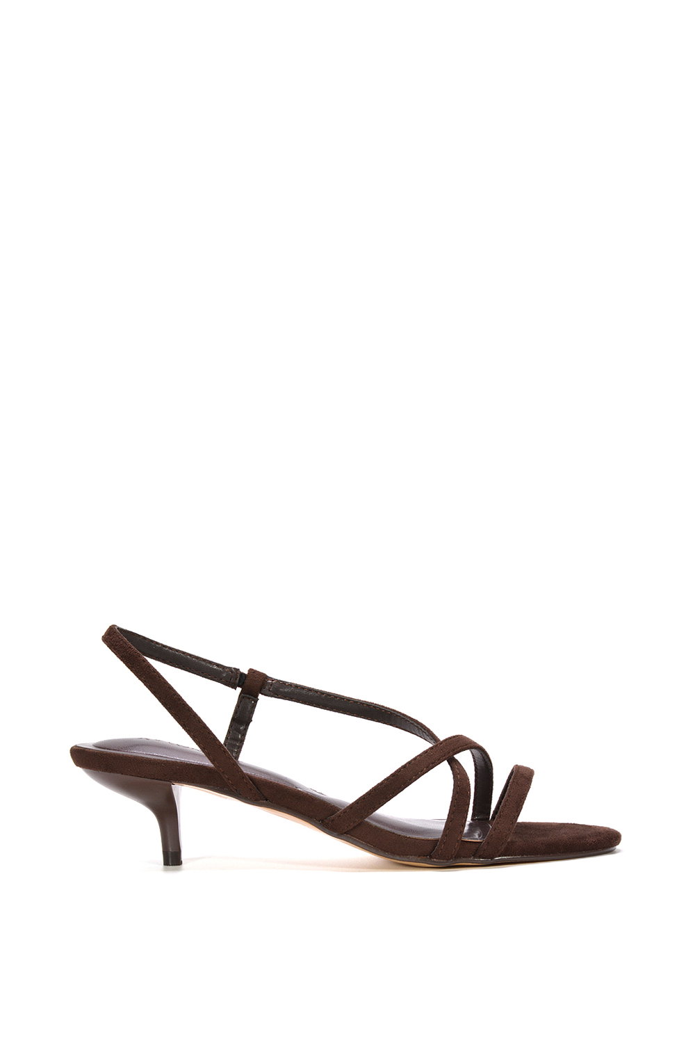 Black 'Kayla' Slip On Strappy Slingback Kitten Heeled Sandals