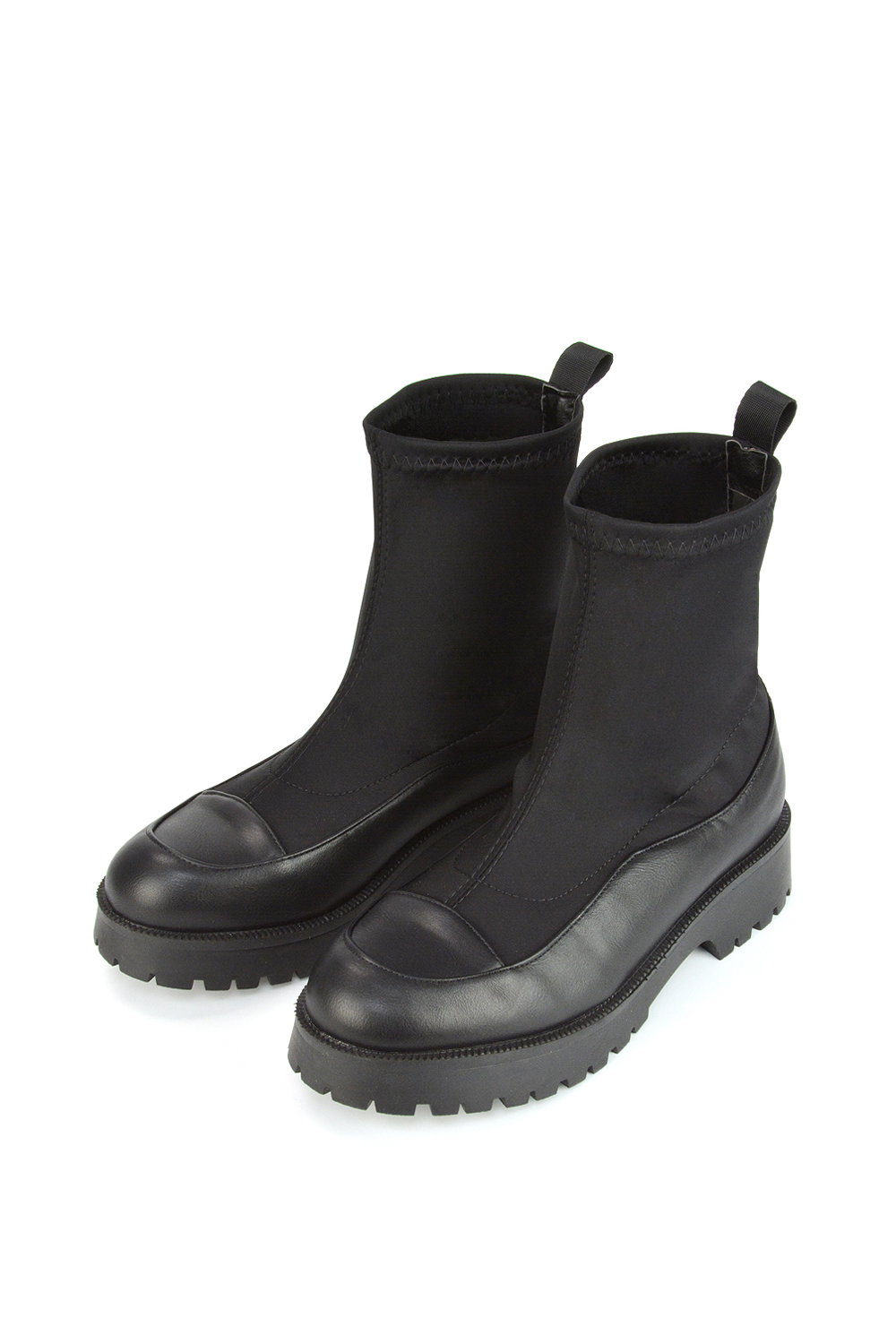 Black 'Kerry' Sock Ankle Boots Flat Biker Booties, Image 3 of 5