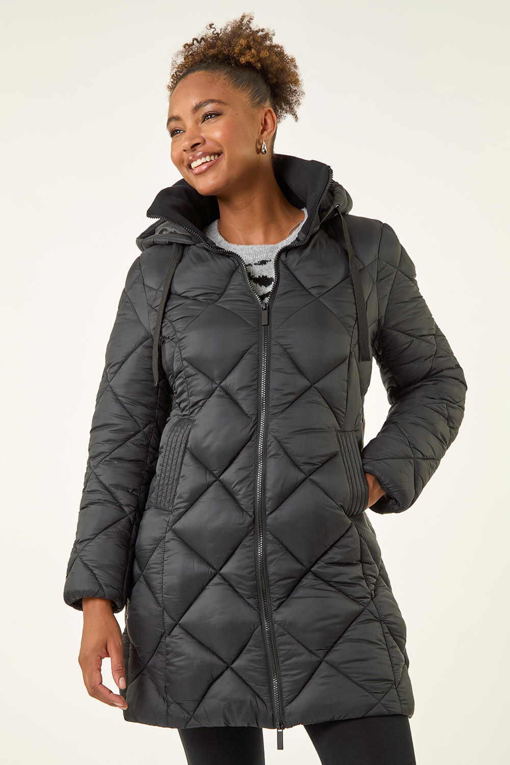 Black Diamond Quilt Padded Coat, Image 1 of 6