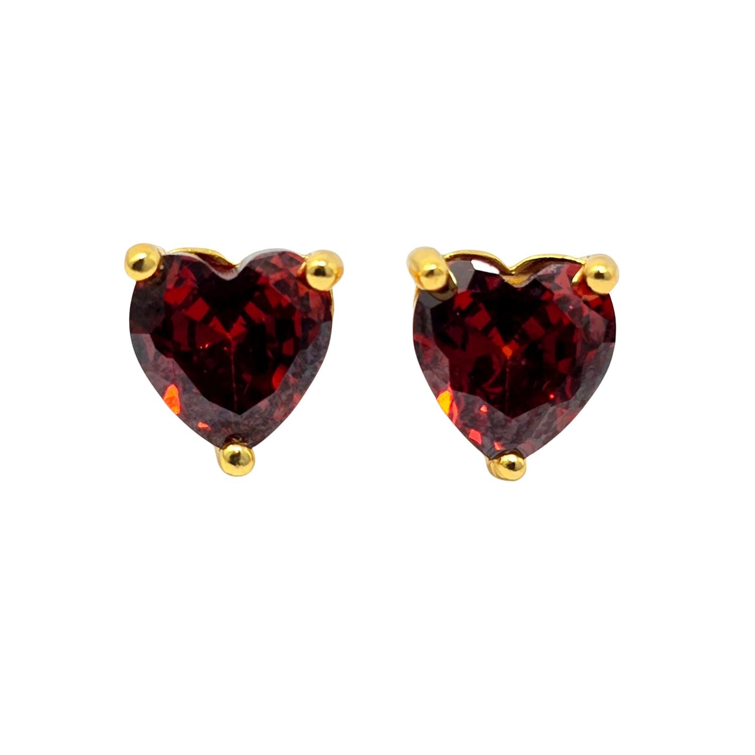 Metallic Garnet Heart January Birthstone Stud Earrings