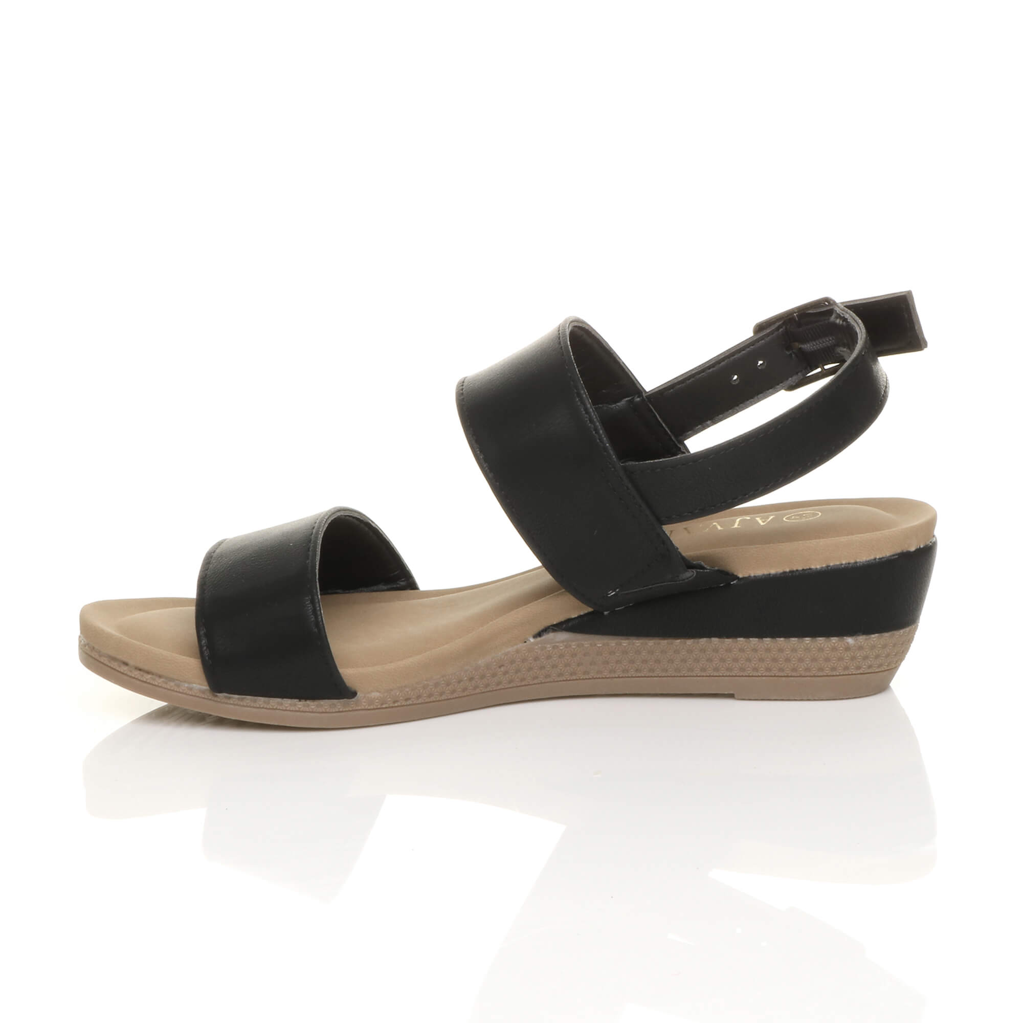 Black AJVANI Black Mid Wedge Heel Strappy Slingback Sandals, Image 3 of 6