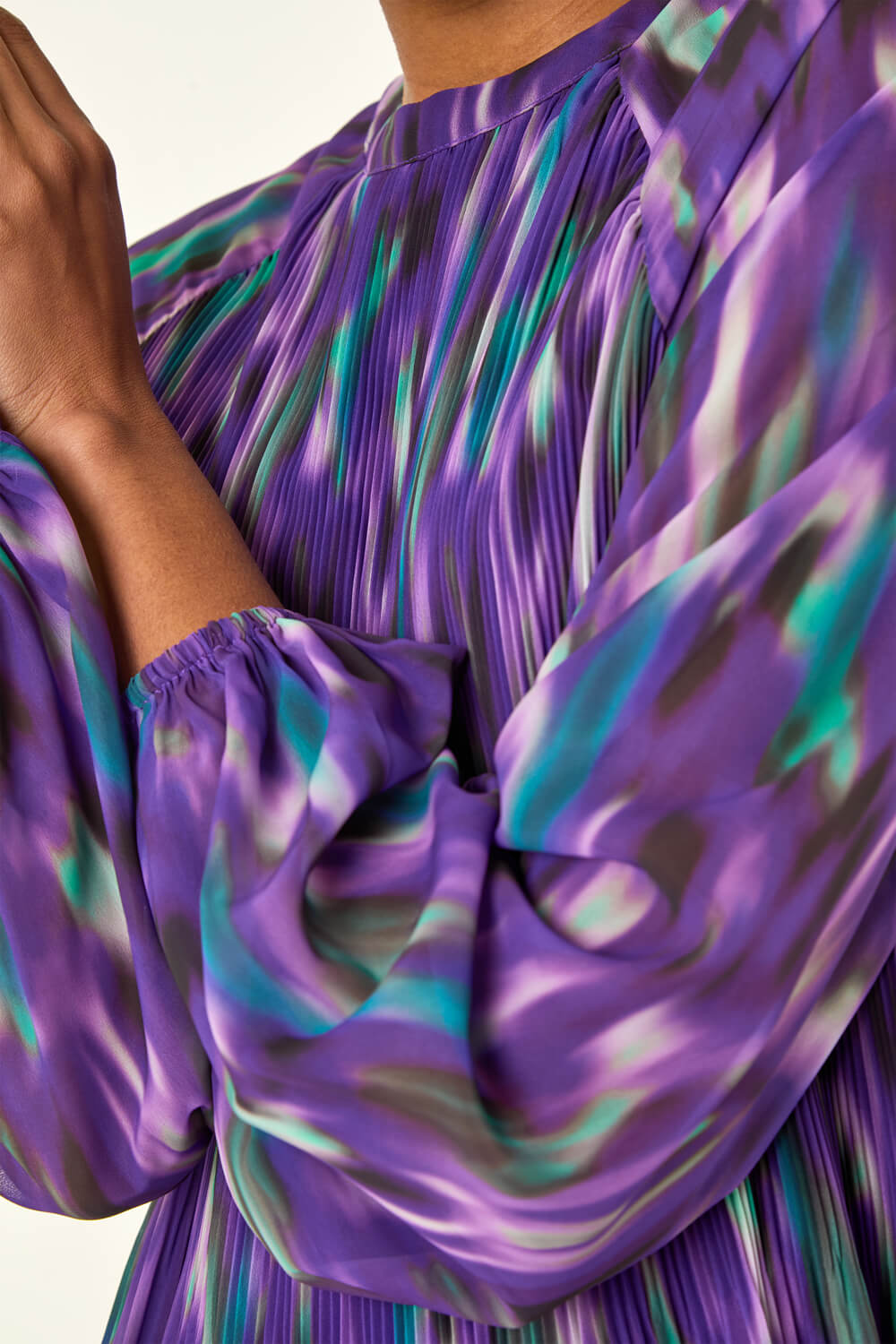 Purple Abstract Print Pleated Top, Image 6 of 5