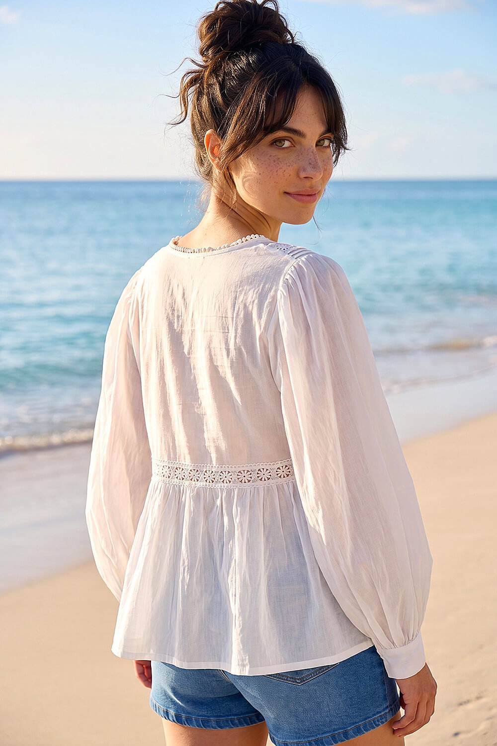 White Dusk Cotton Lace Pintuck Top, Image 4 of 4