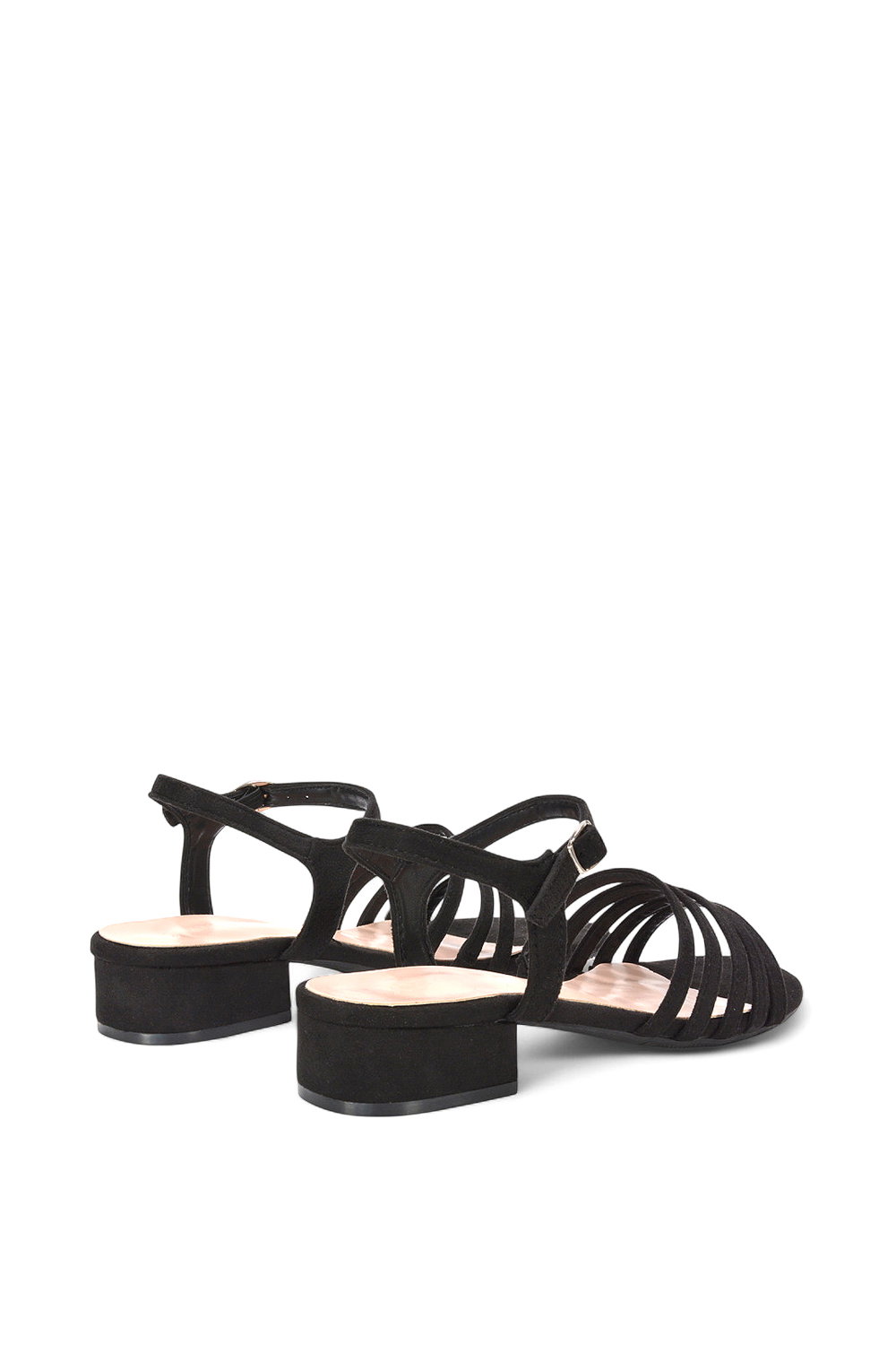 Black 'Katie' Low Heel Open Toe Sandals With Ankle Strap, Image 4 of 5