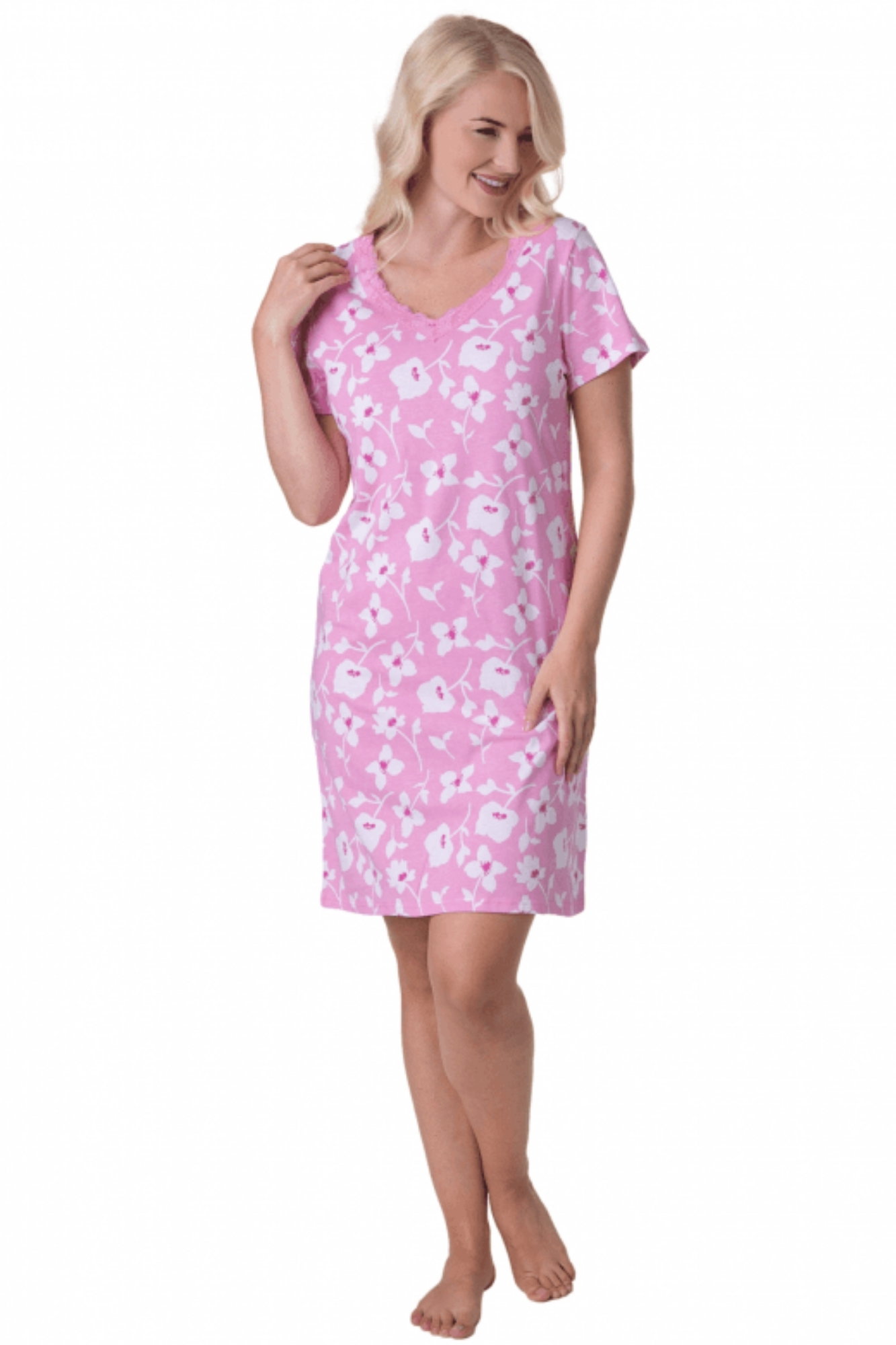 Pink Camille Lingerie Pink Floral Print Cotton Nightdress, Image 4 of 5