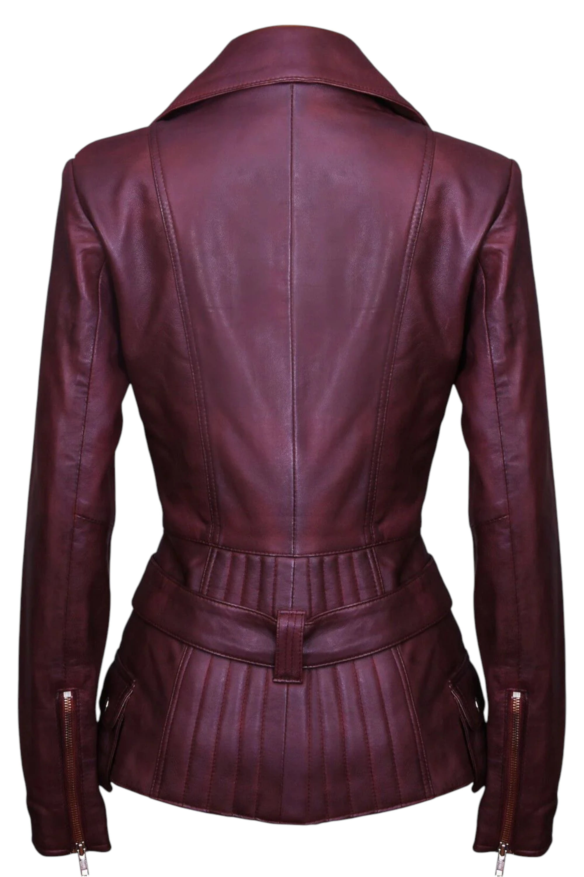 Brown Womens Long Leather Biker Jacket-Quito, Image 3 of 4